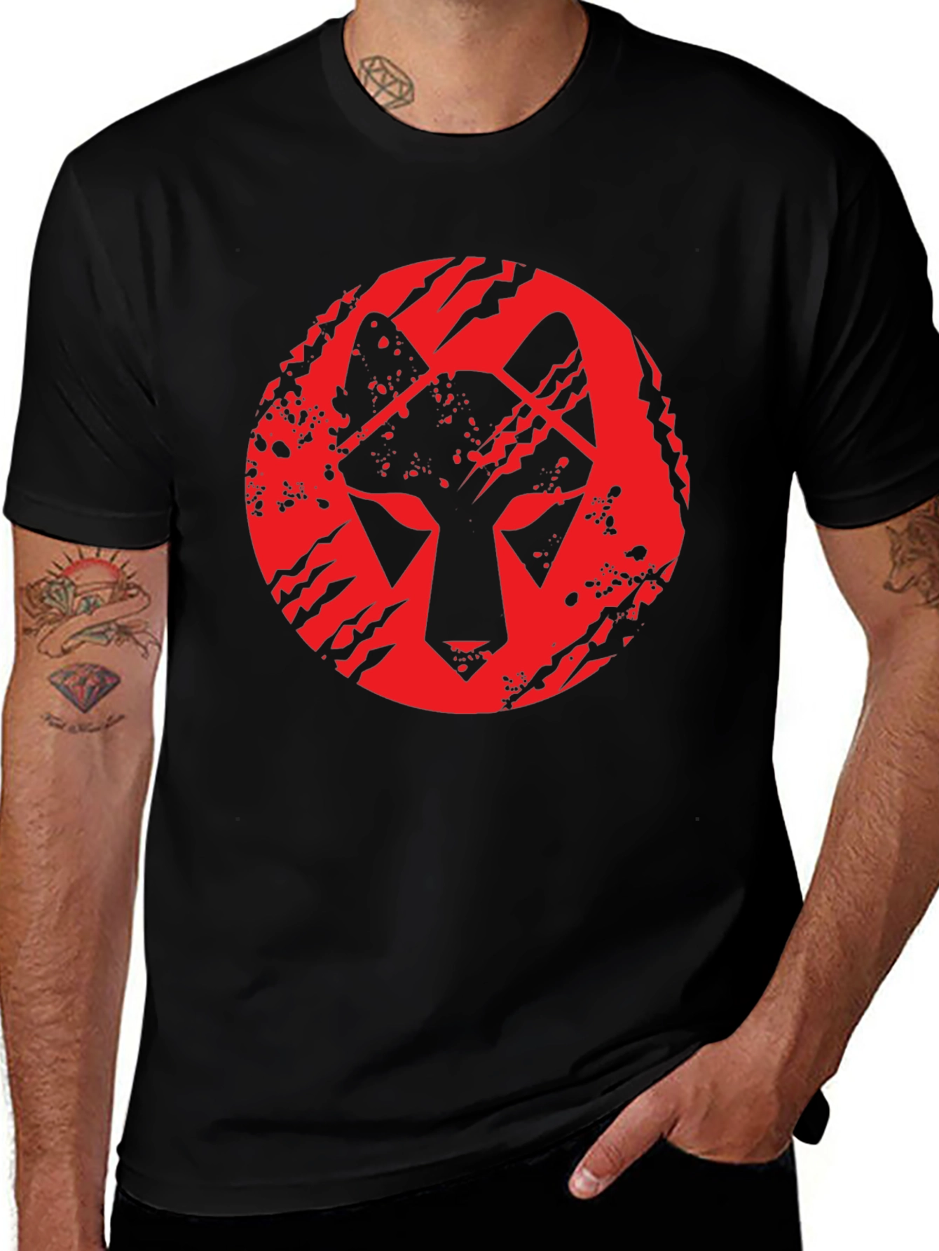 Wolf Graphic Tee - Red on Black