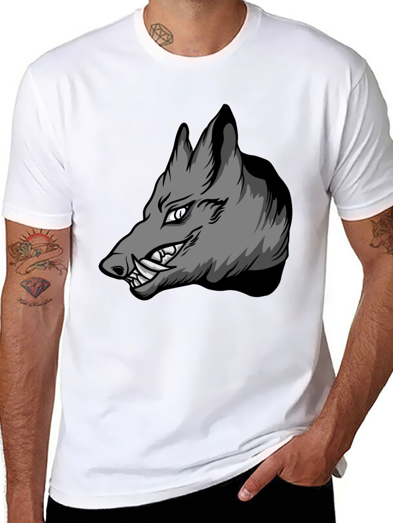 Black T-Shirt with Aggressive Boar Graphic