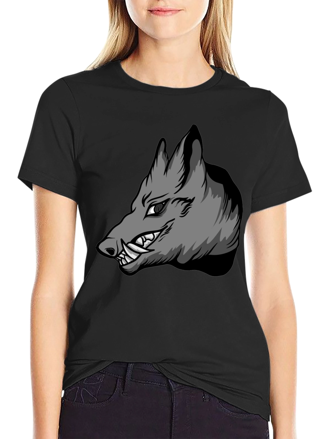 Black T-Shirt with Aggressive Boar Graphic