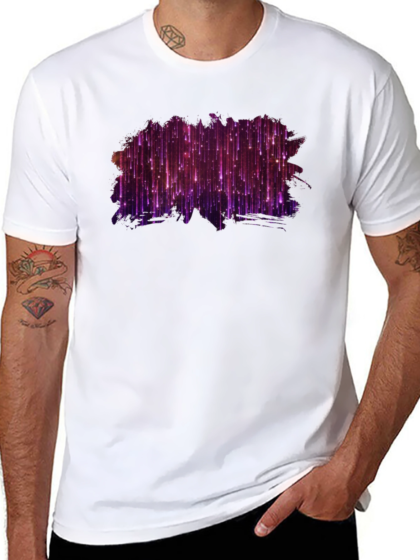 Stylish Black Tee with Abstract Purple Light Design
