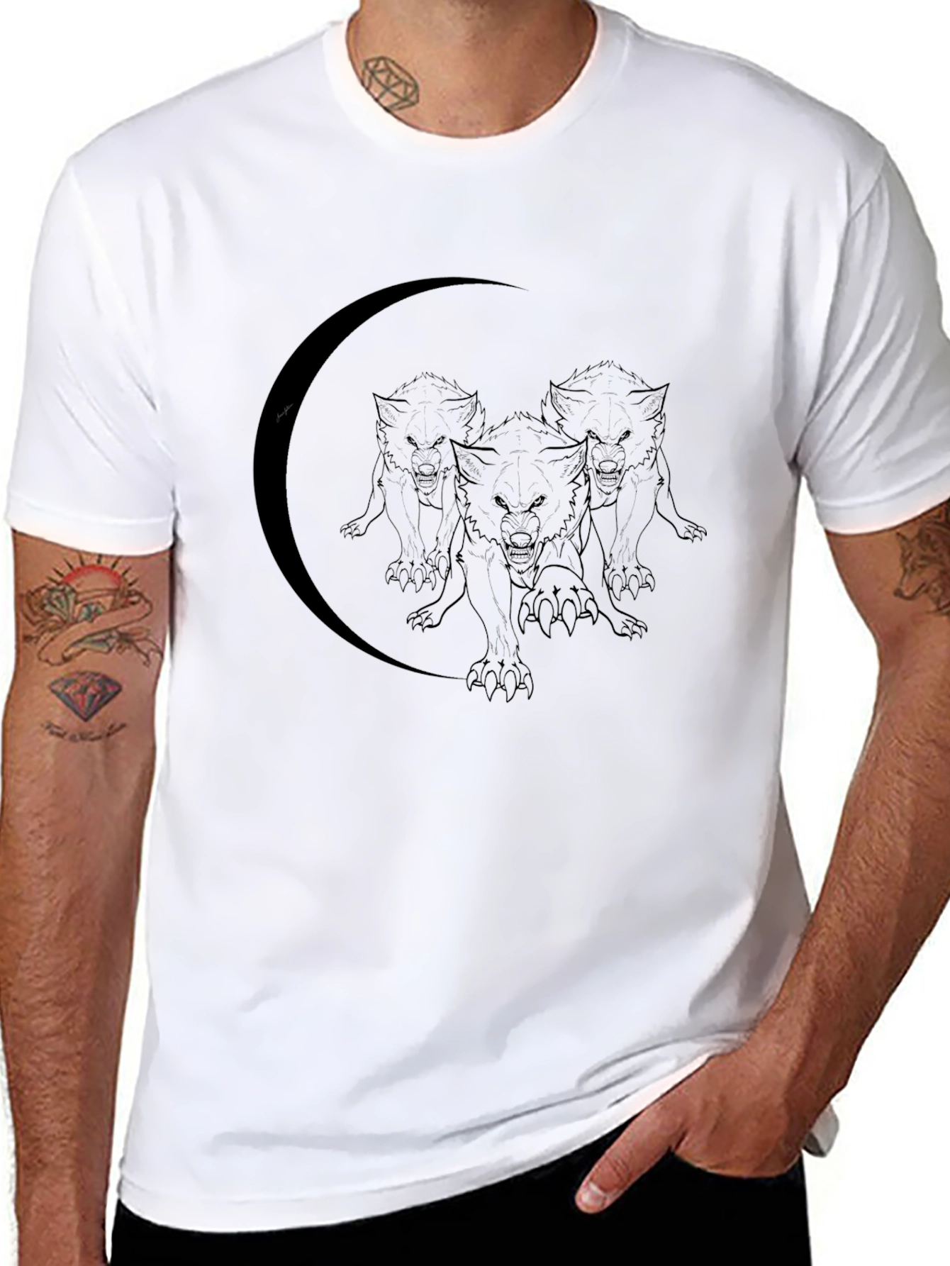 Wolf Pack Moon Graphic Black T-Shirt