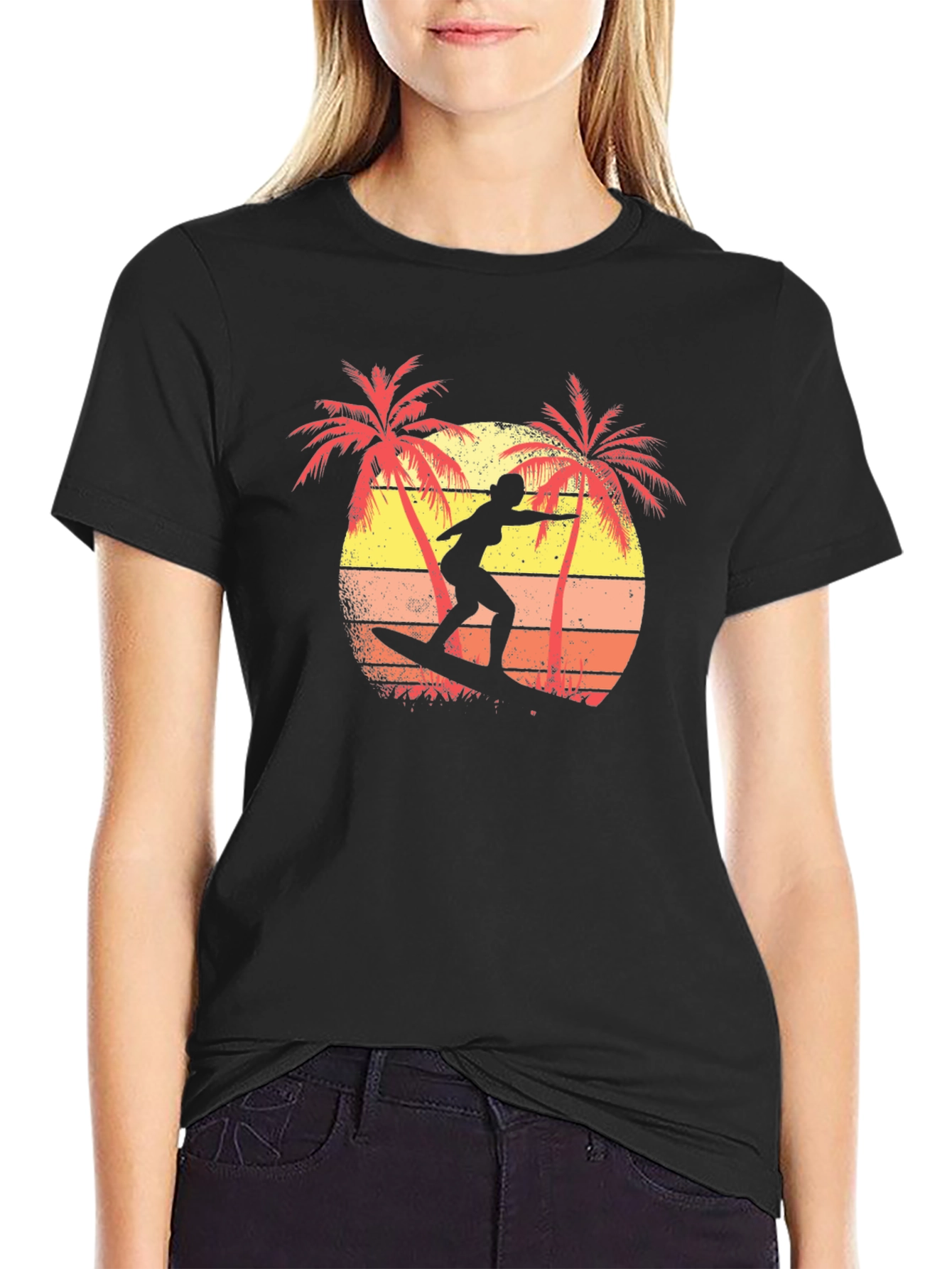 Retro Surfer T-Shirt | Palm Tree Sunset Graphic Tee