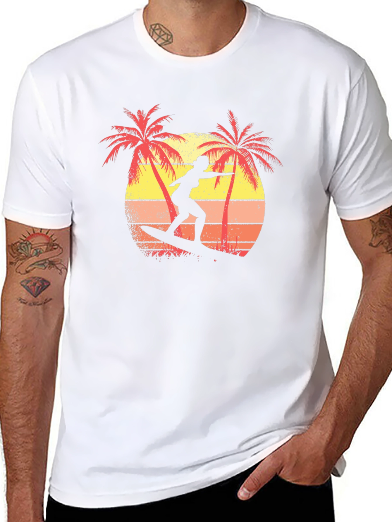 Retro Surfer T-Shirt | Palm Tree Sunset Graphic Tee