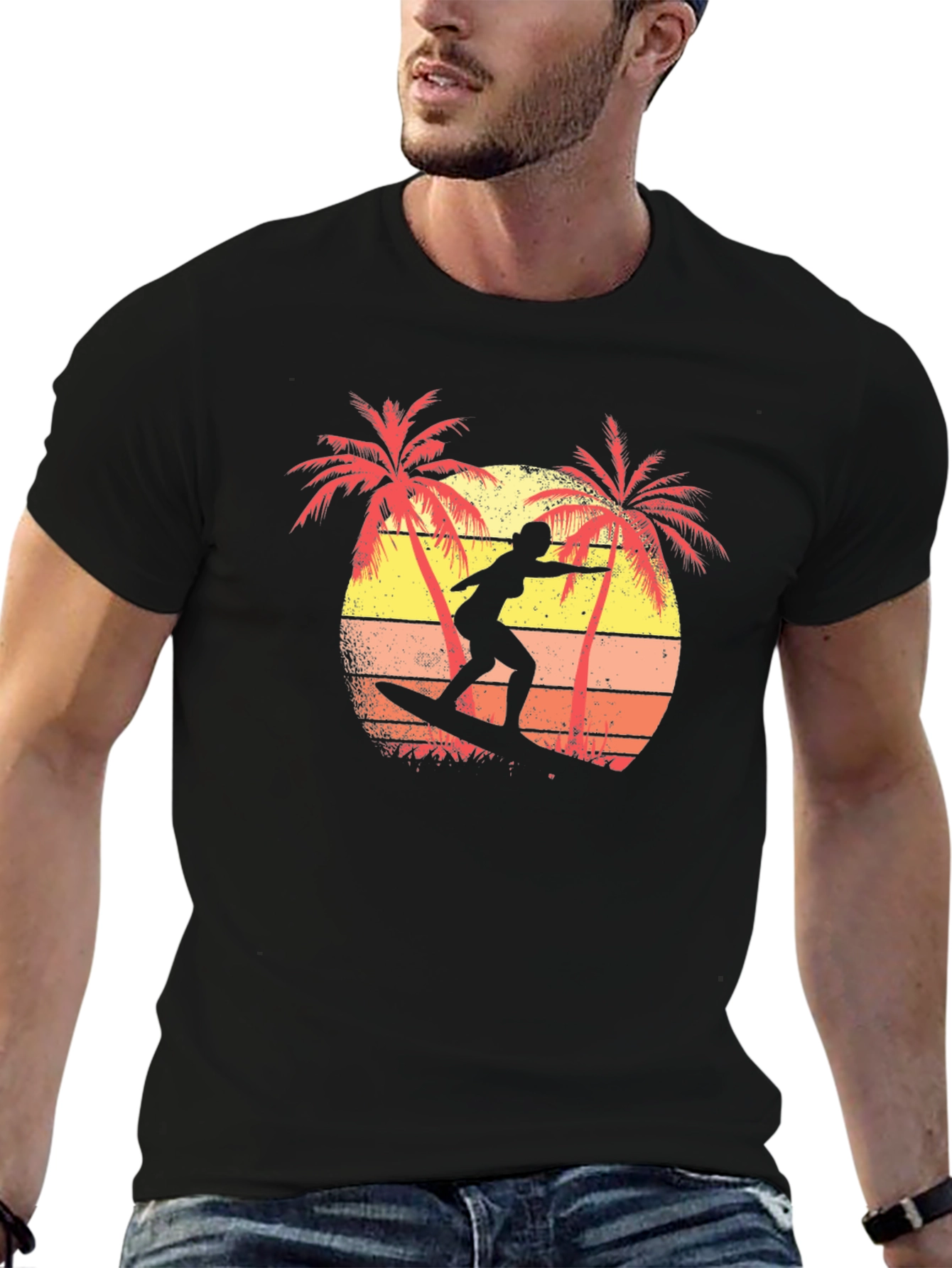 Retro Surfer T-Shirt | Palm Tree Sunset Graphic Tee