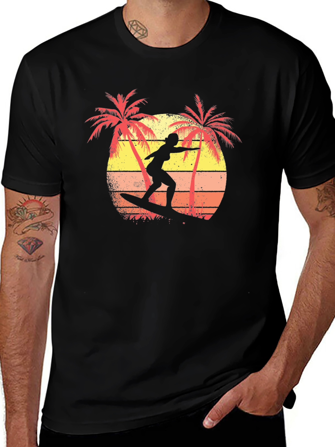 Retro Surfer T-Shirt | Palm Tree Sunset Graphic Tee
