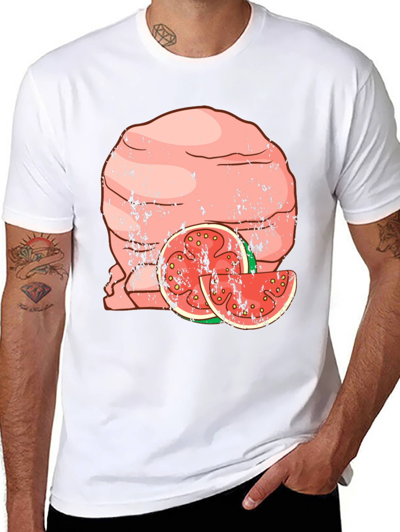 Funny Meatball Watermelon Graphic Tee - Black