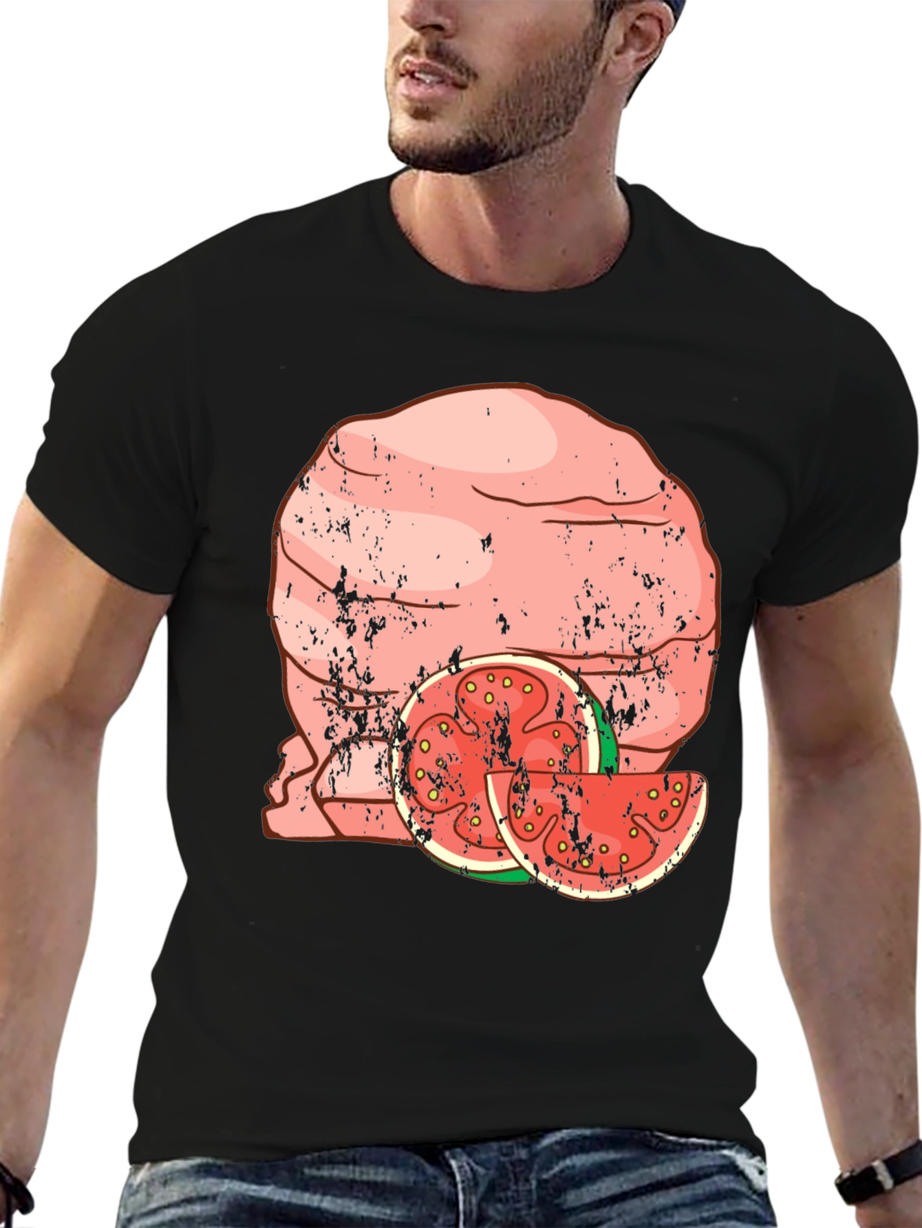 Funny Meatball Watermelon Graphic Tee - Black