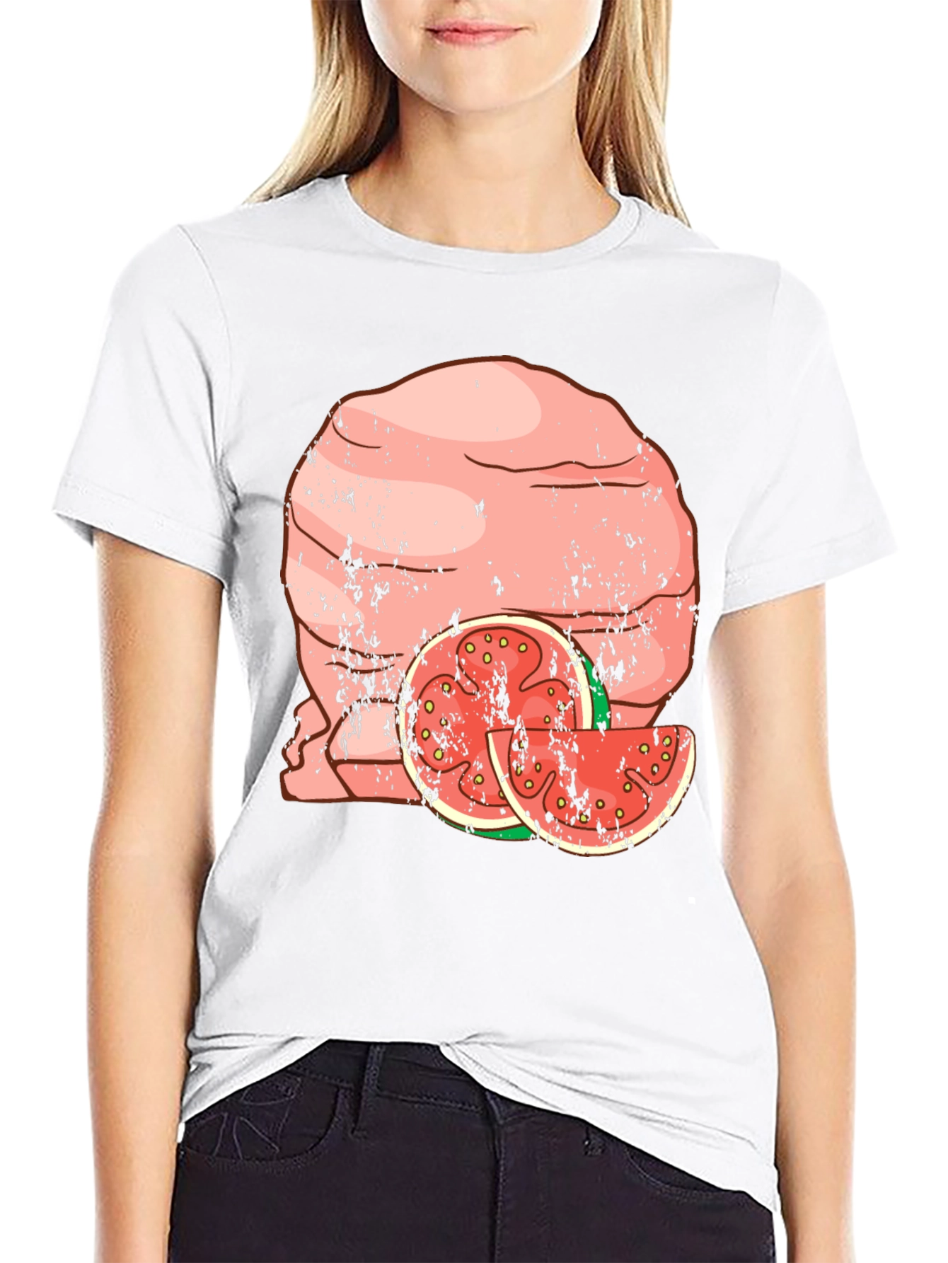 Funny Meatball Watermelon Graphic Tee - Black