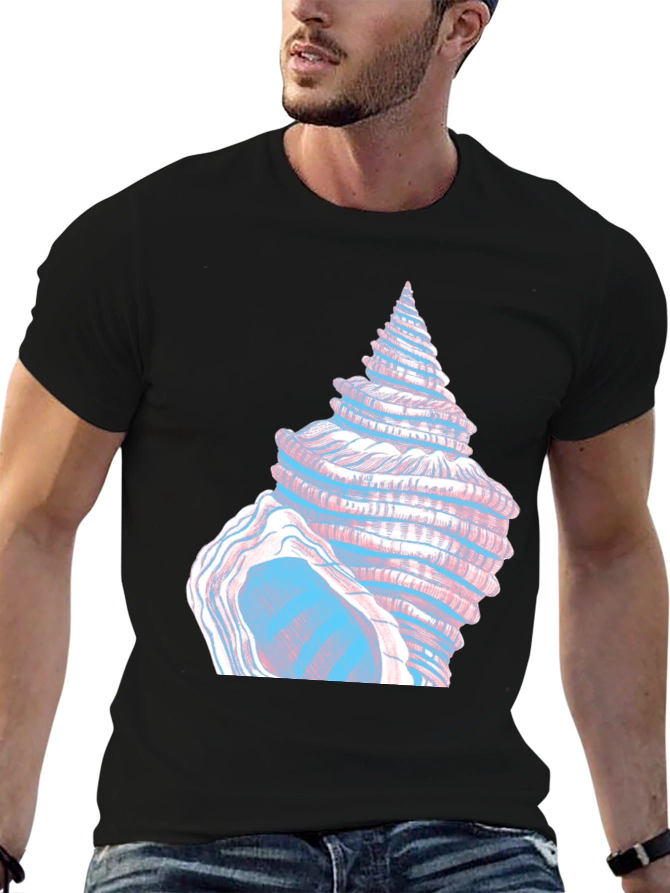Seashell Graphic Tee - Black Cotton T-Shirt