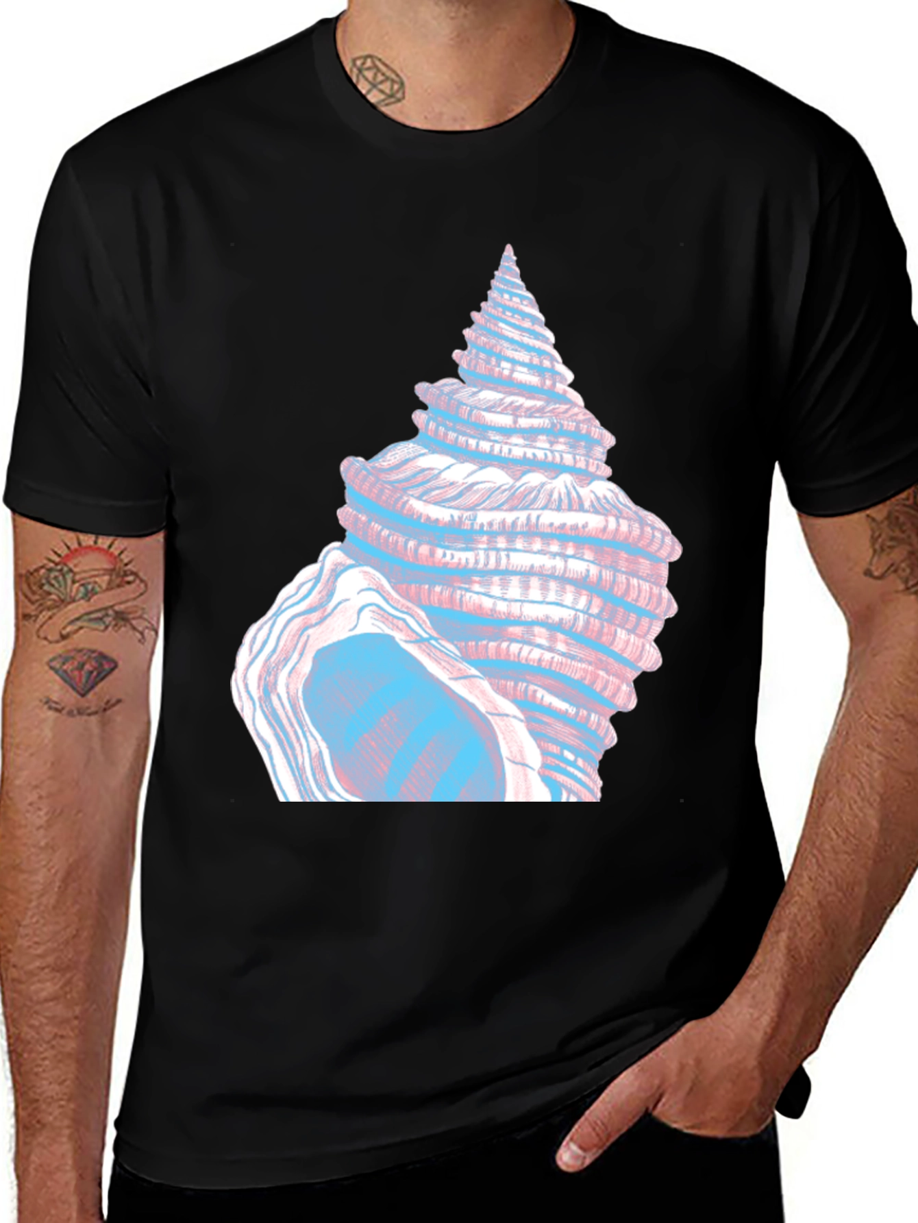 Seashell Graphic Tee - Black Cotton T-Shirt