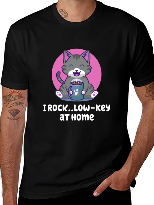 I Rock Low-Key at Home T-Shirt - Cute Cat Graphic Tee