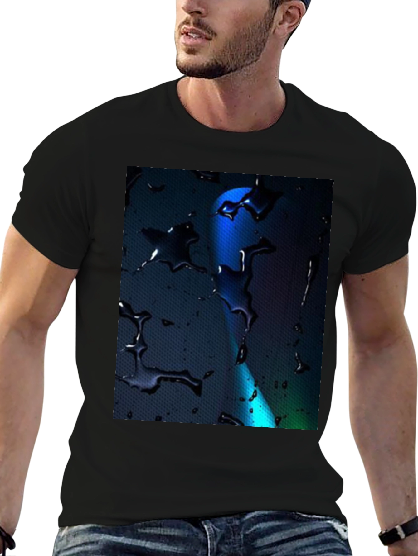 Abstract Water Drop Design Tee - Black