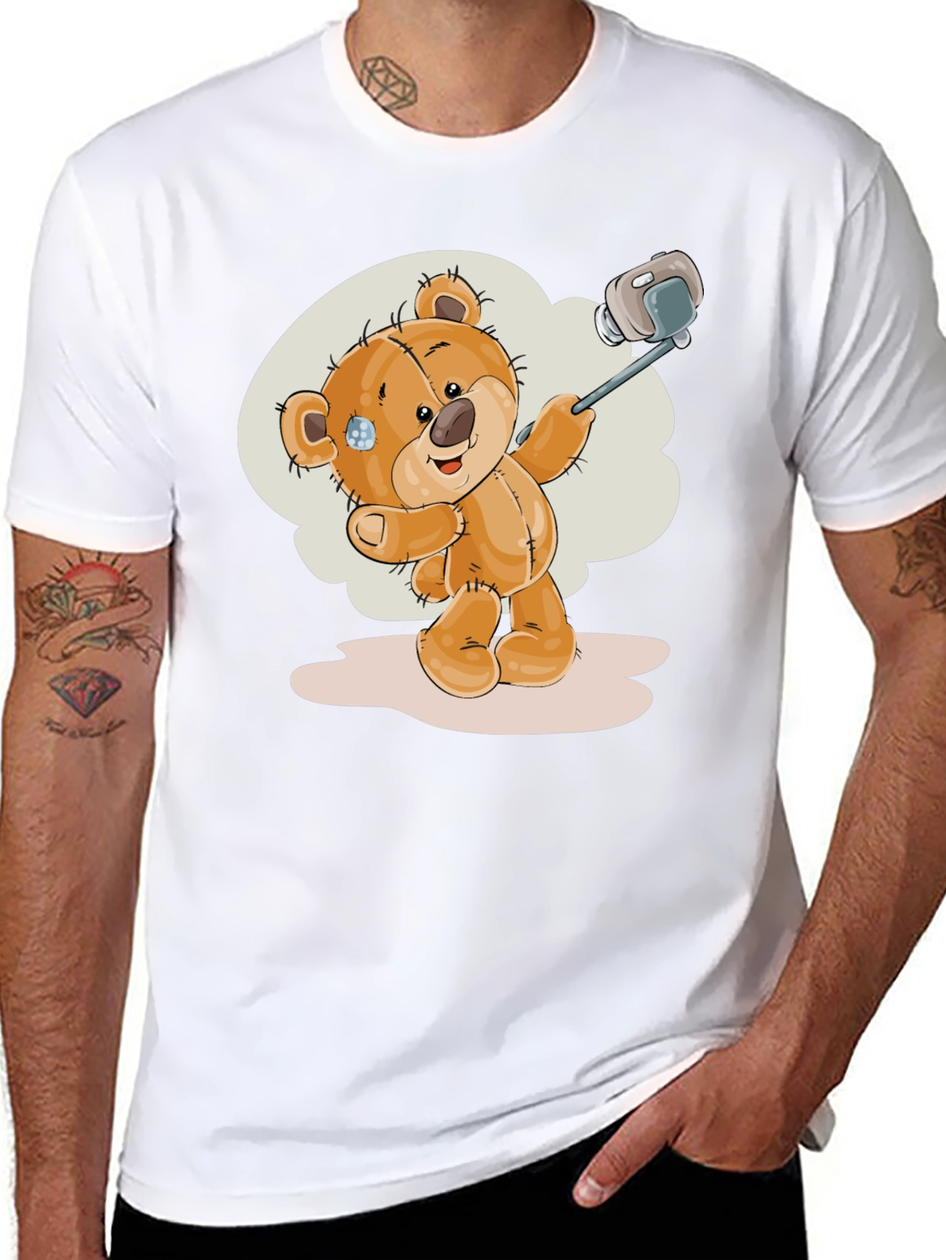 Teddy Bear Selfie T-Shirt - Black Cotton Tee