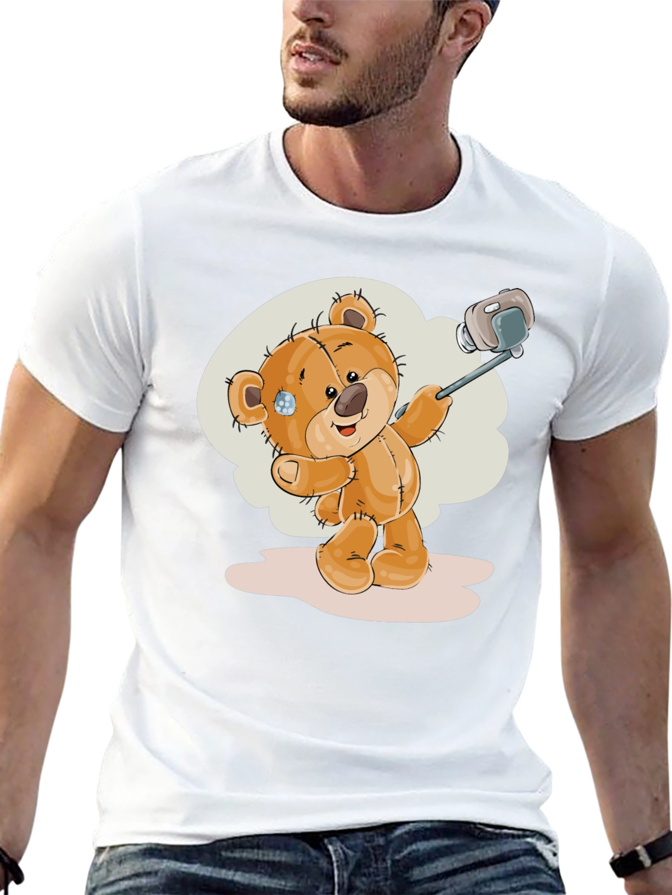 Teddy Bear Selfie T-Shirt - Black Cotton Tee