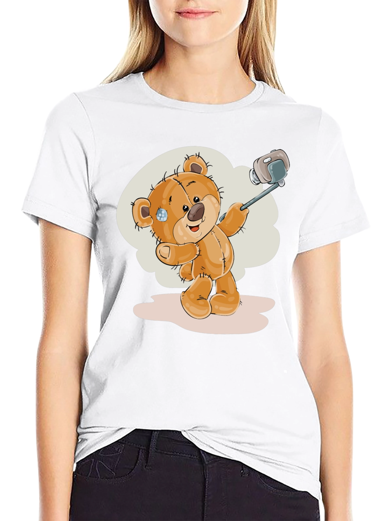 Teddy Bear Selfie T-Shirt - Black Cotton Tee