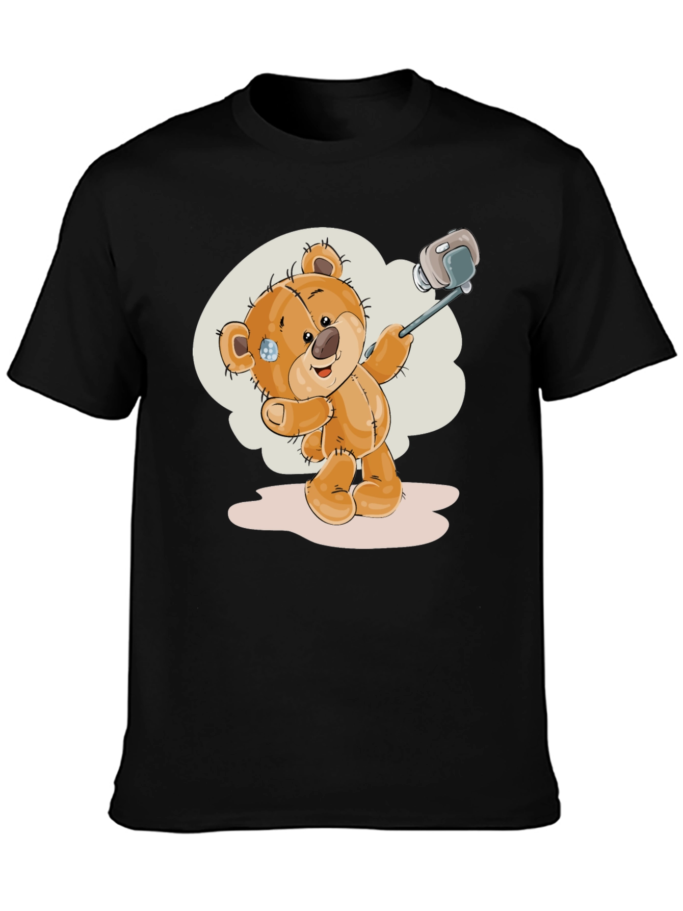Teddy Bear Selfie T-Shirt - Black Cotton Tee