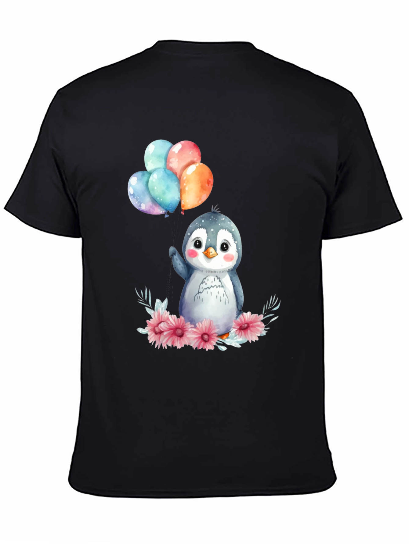 Cute Penguin with Balloons Graphic Tee