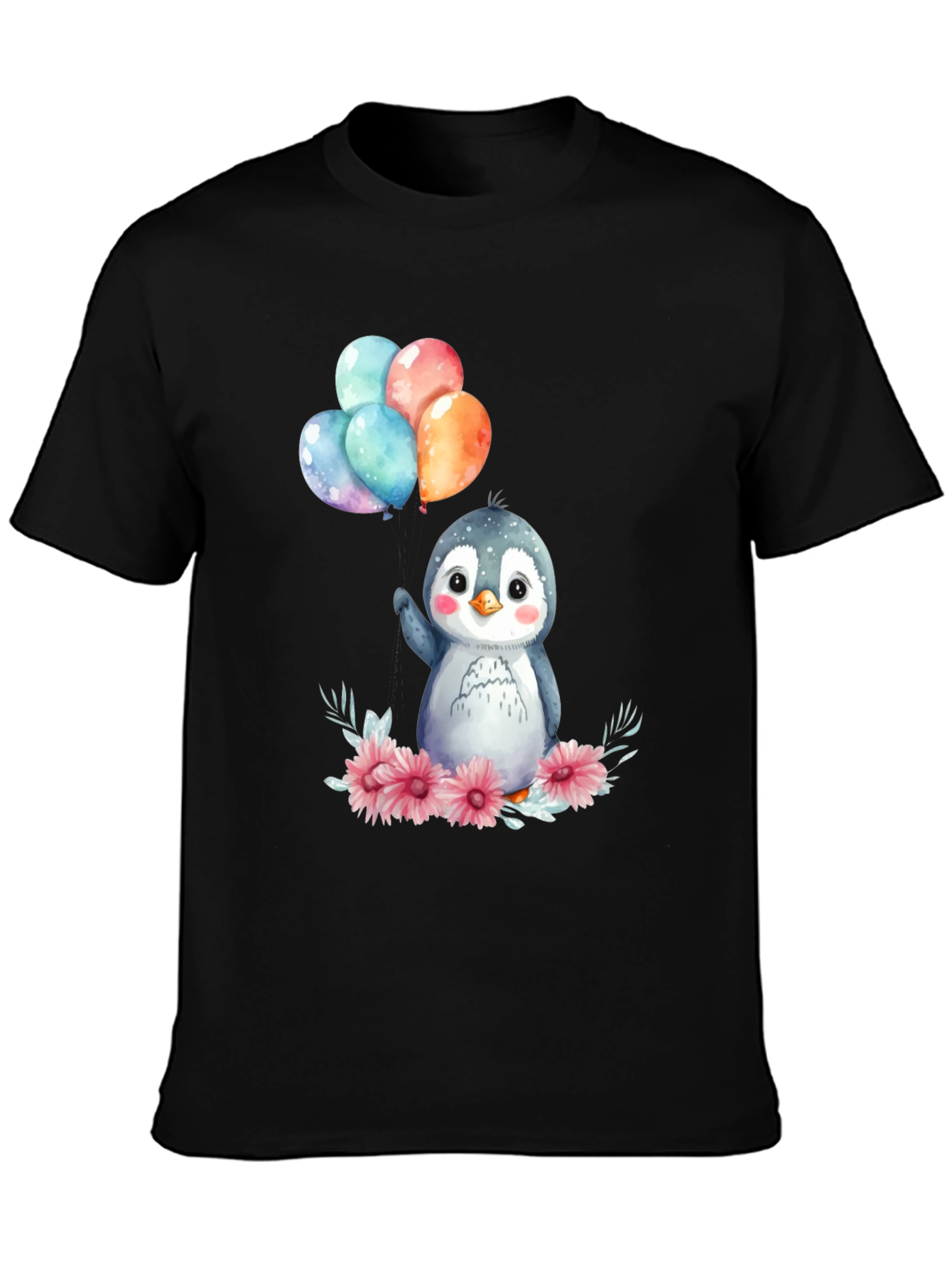 Cute Penguin with Balloons Graphic Tee