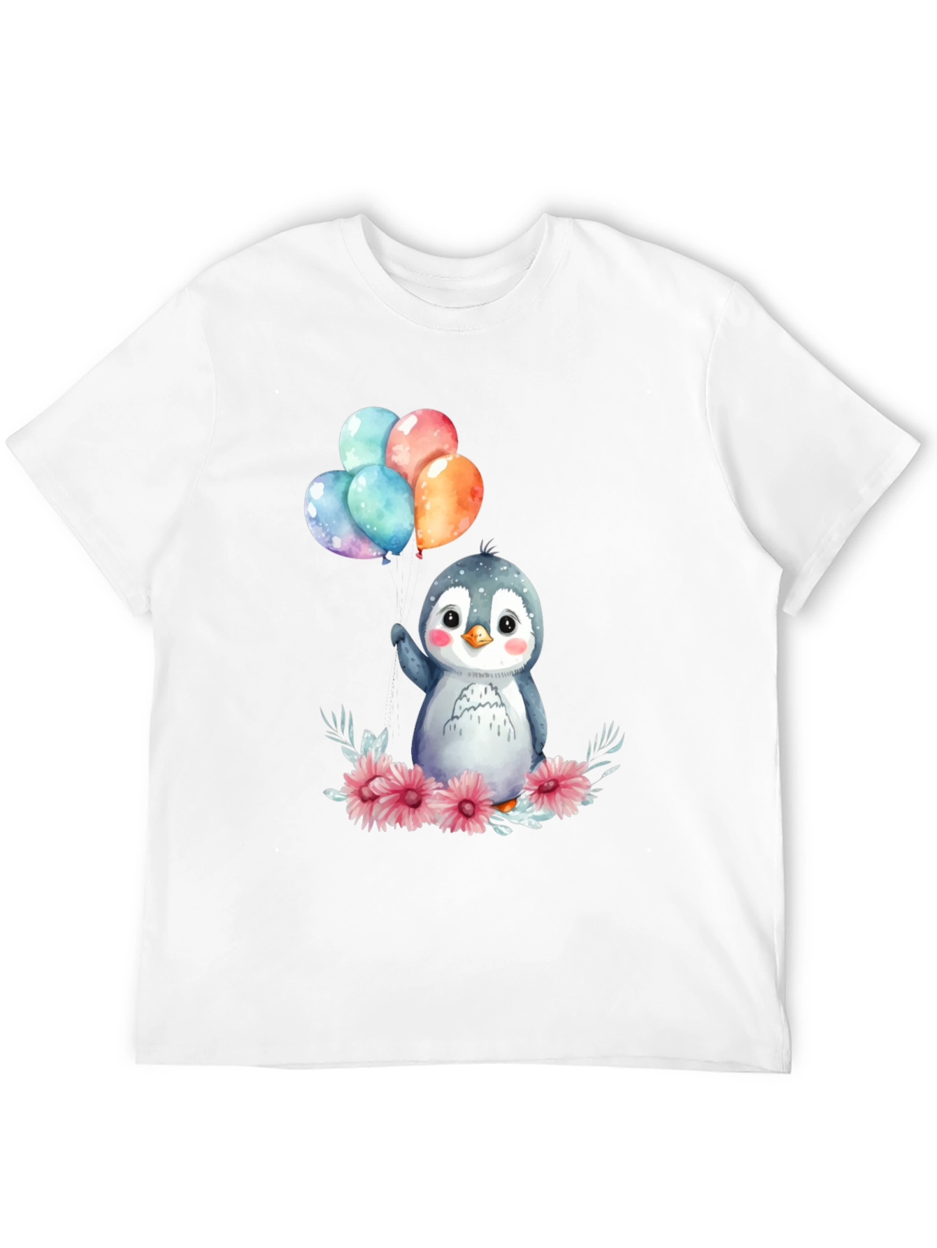 Cute Penguin with Balloons Graphic Tee