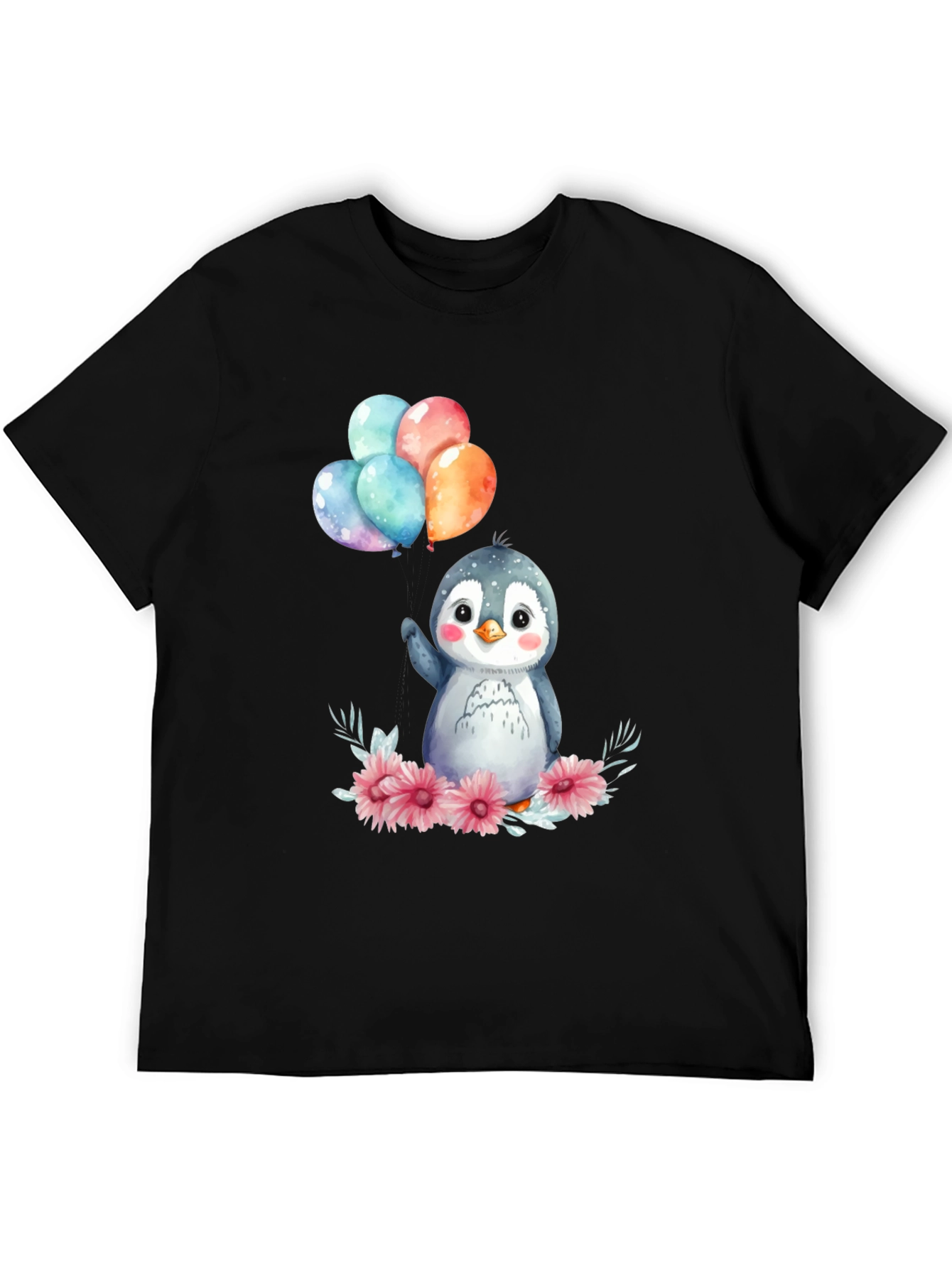 Cute Penguin with Balloons Graphic Tee