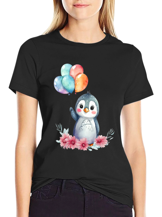 Cute Penguin with Balloons Graphic Tee