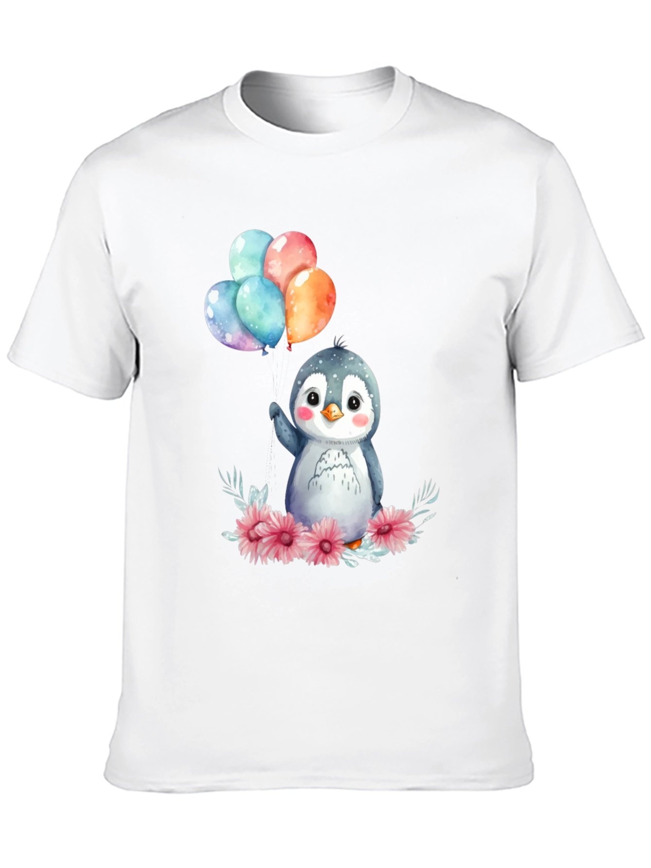 Cute Penguin with Balloons Graphic Tee