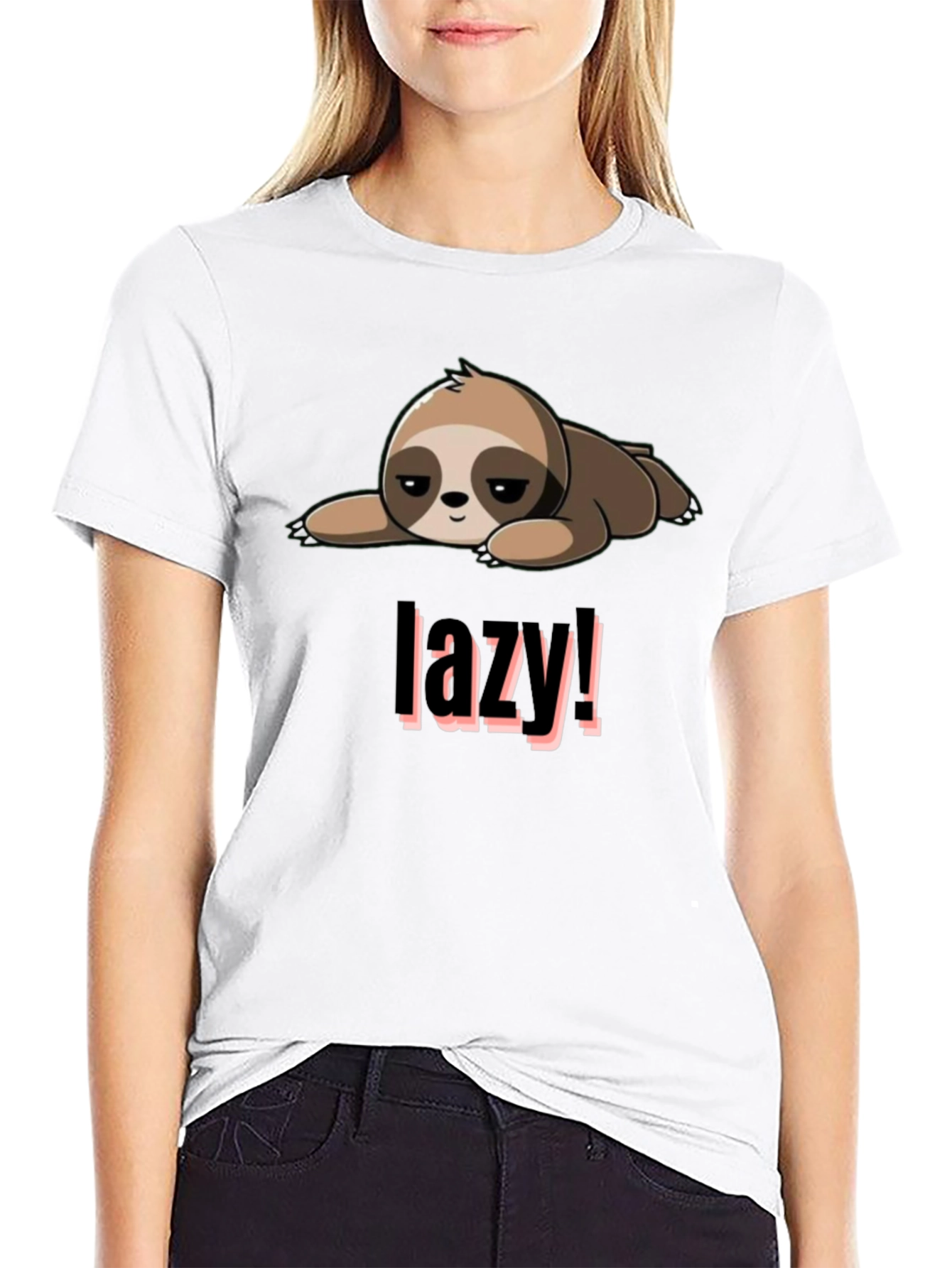 Lazy Sloth Graphic Tee - Black Cotton Blend
