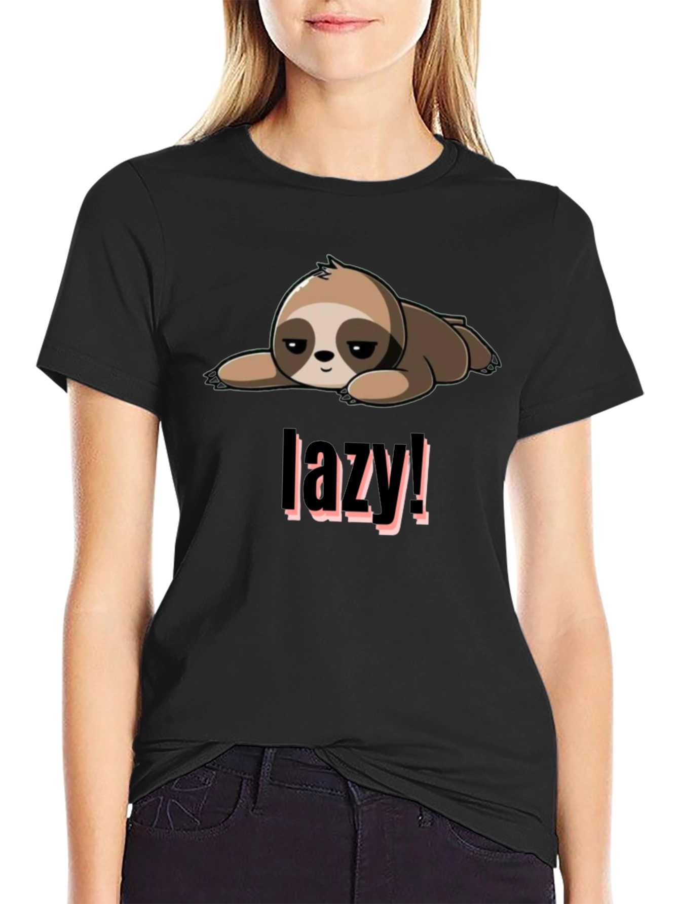 Lazy Sloth Graphic Tee - Black Cotton Blend