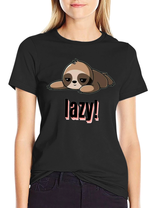Lazy Sloth Graphic Tee - Black Cotton Blend