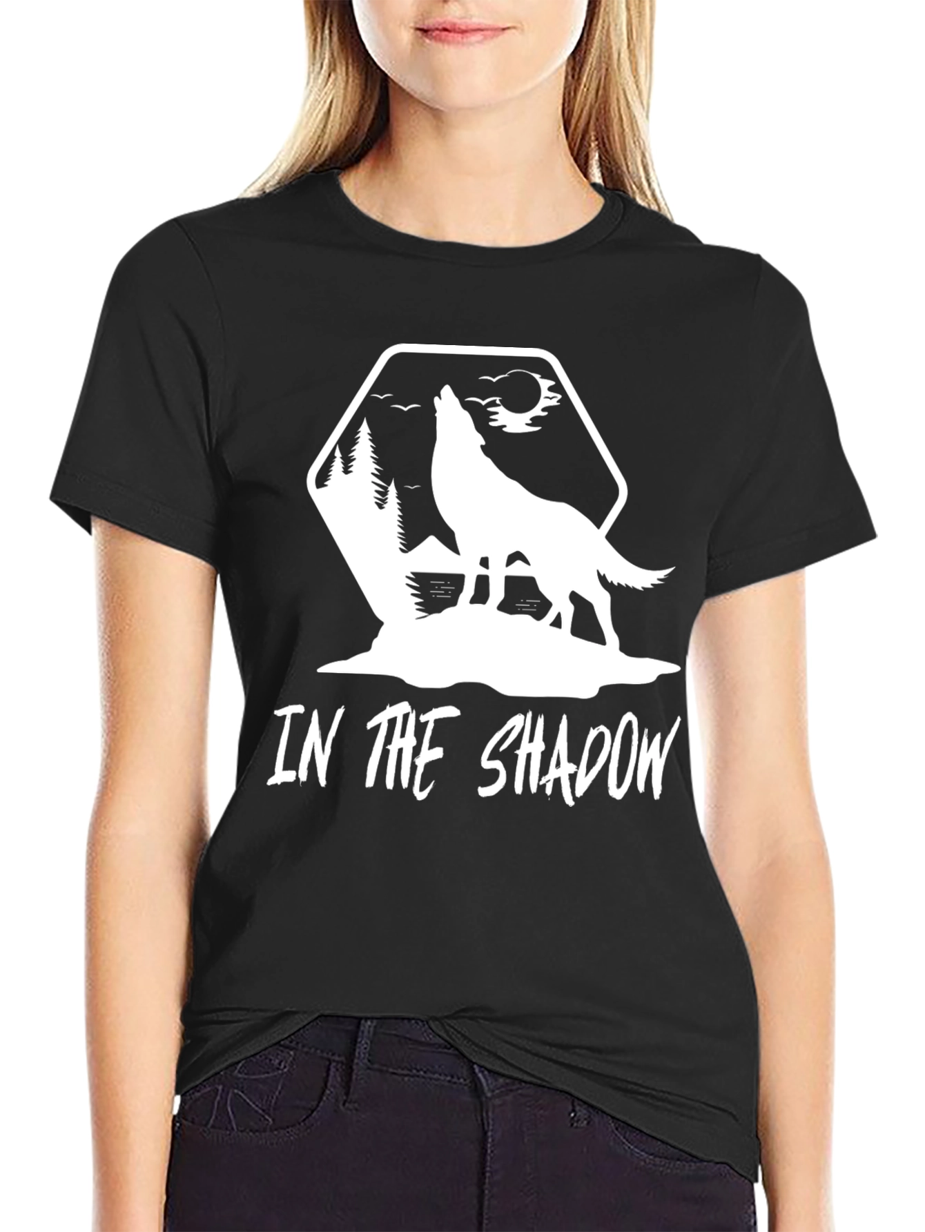 Shadow Wolf Graphic Tee - Black