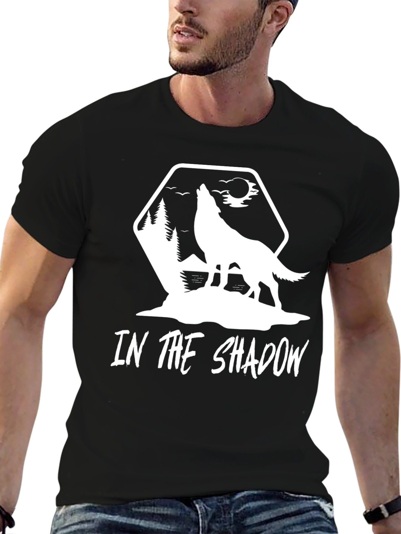Shadow Wolf Graphic Tee - Black