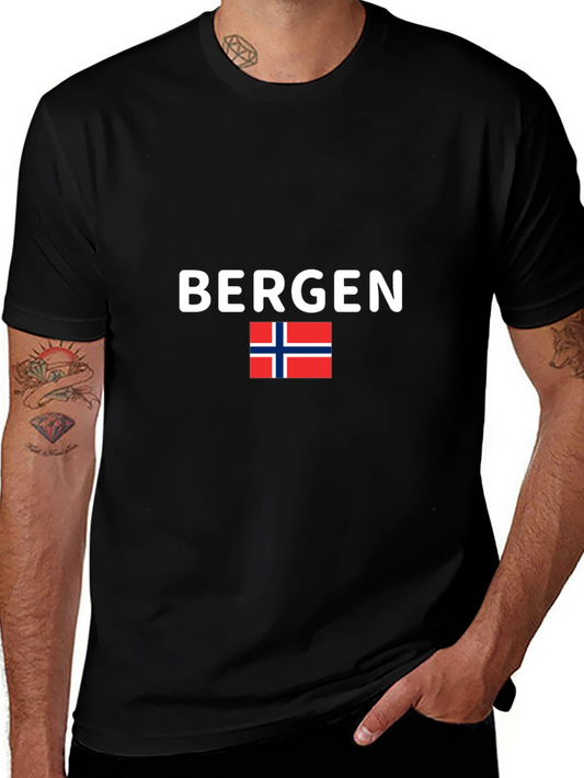 Bergen Norway T-Shirt Black Tee Flag