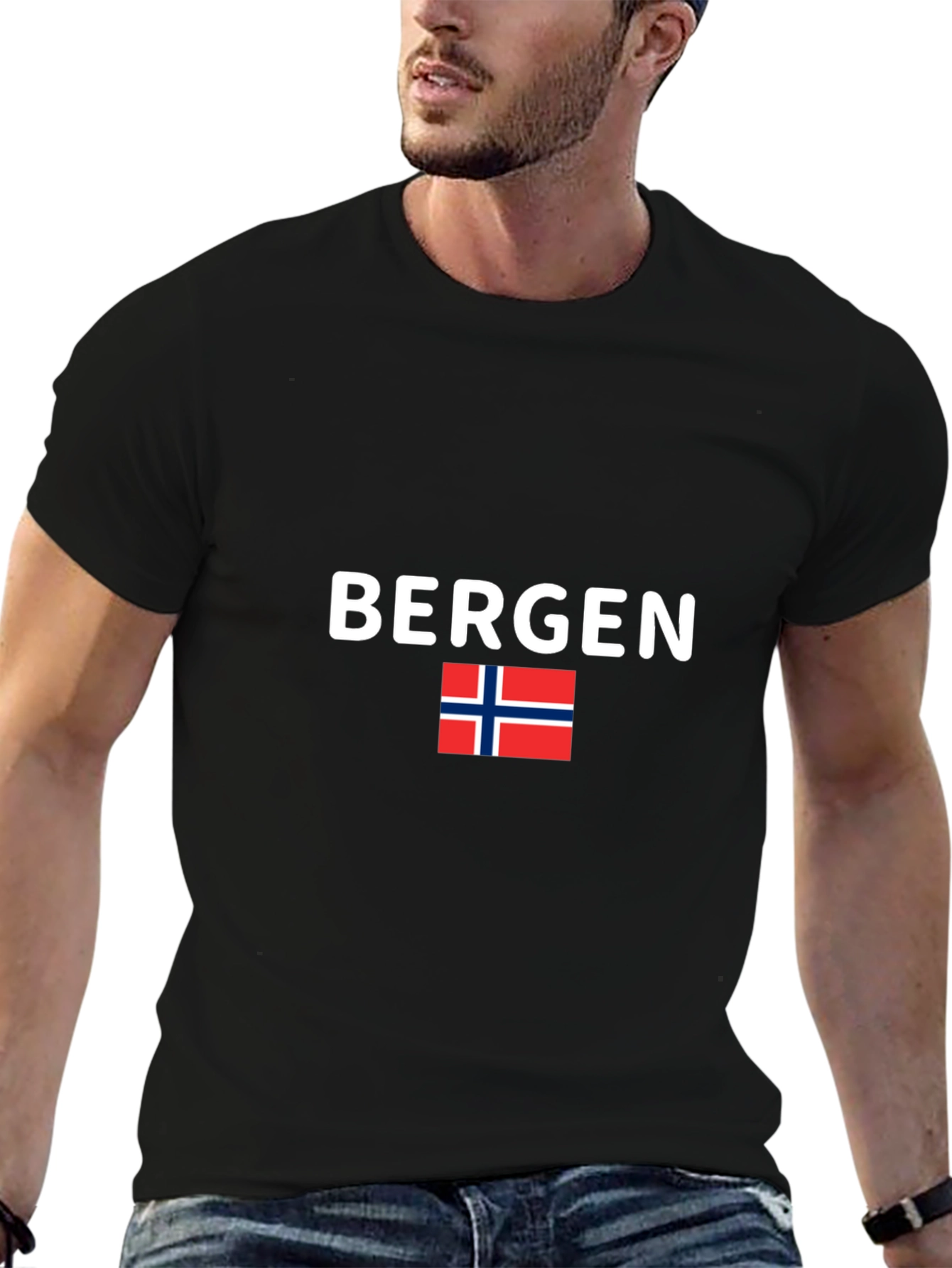 Bergen Norway T-Shirt Black Tee Flag