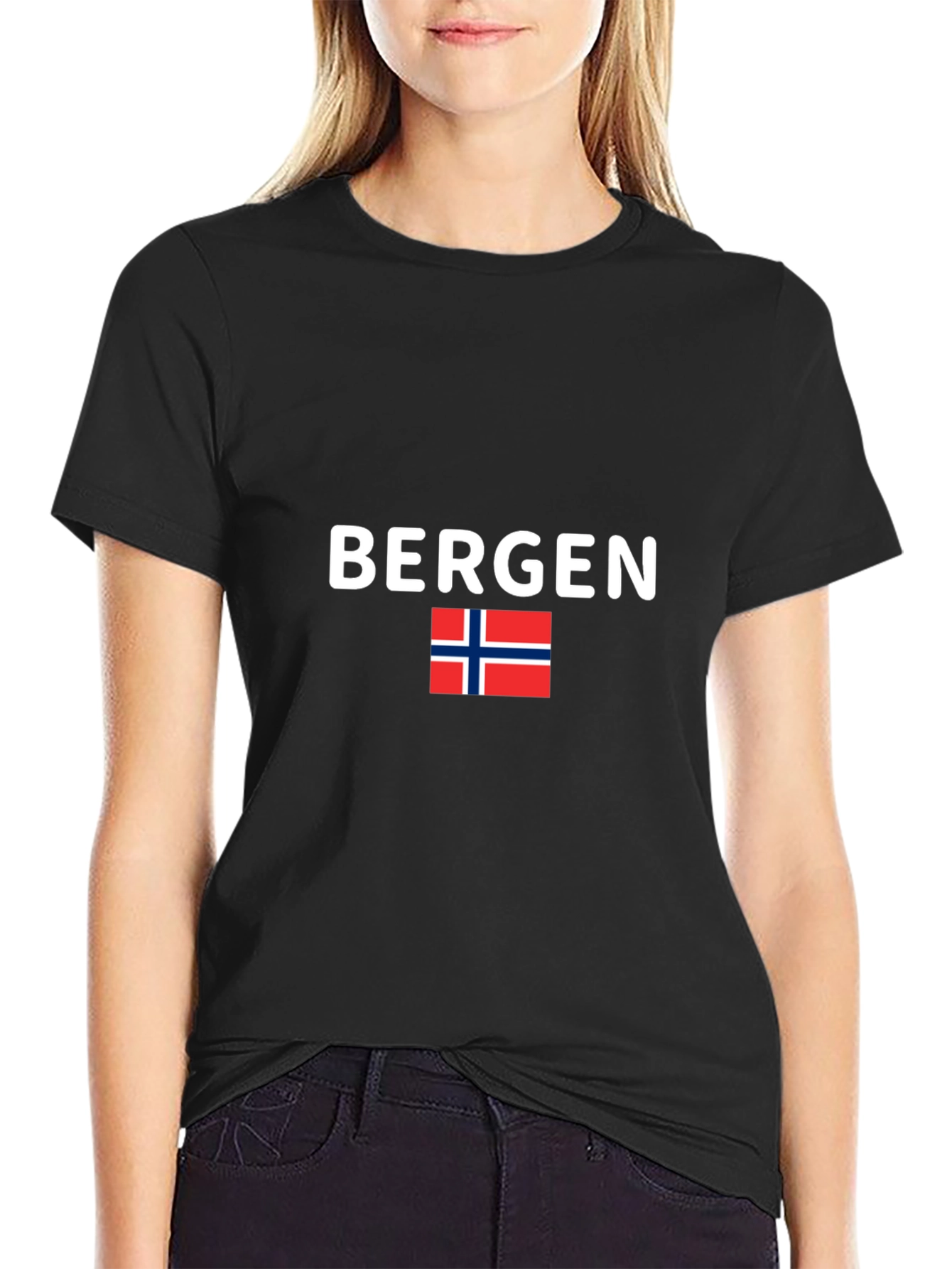 Bergen Norway T-Shirt Black Tee Flag