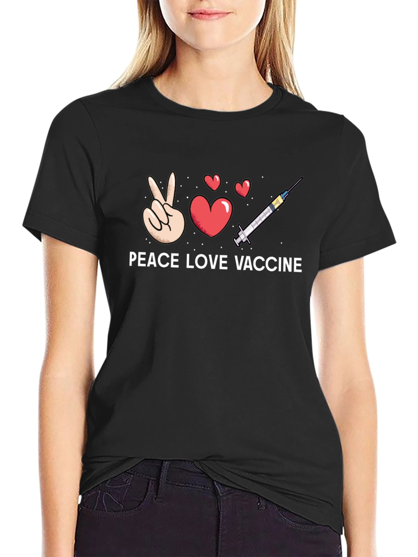 Peace Love Vaccine T-Shirt - Trendy Graphic Tee