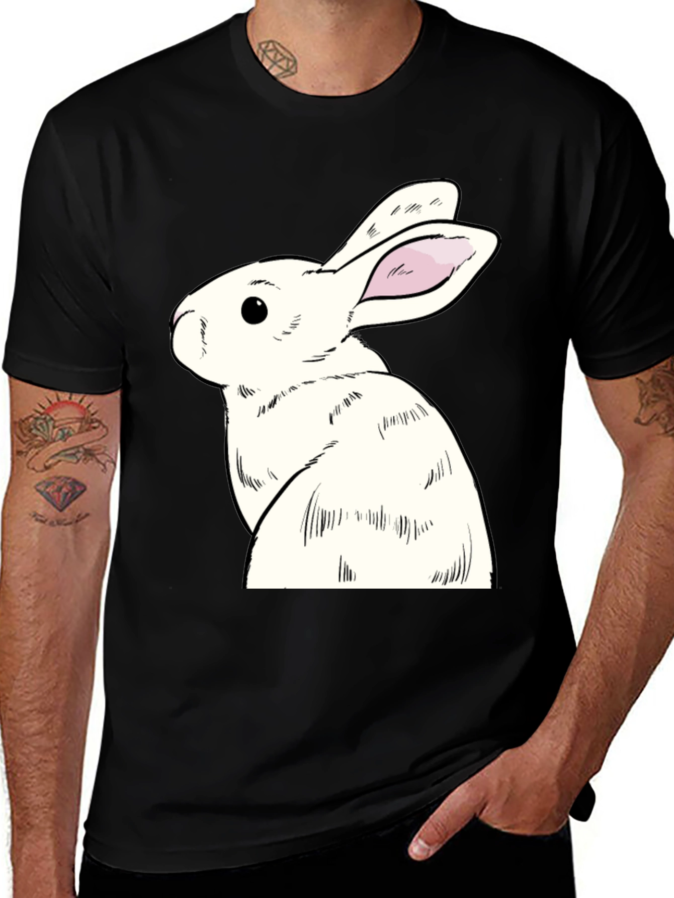 Rabbit Graphic Tee - Black Cotton Blend