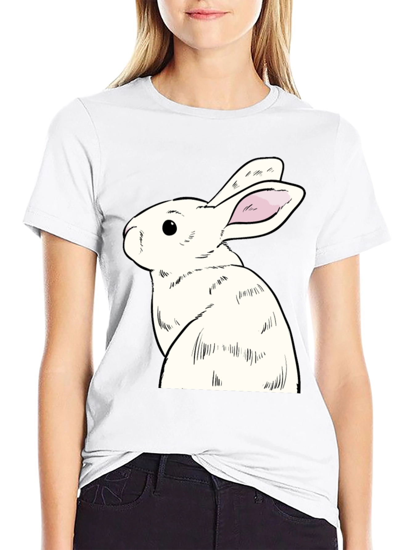 Rabbit Graphic Tee - Black Cotton Blend