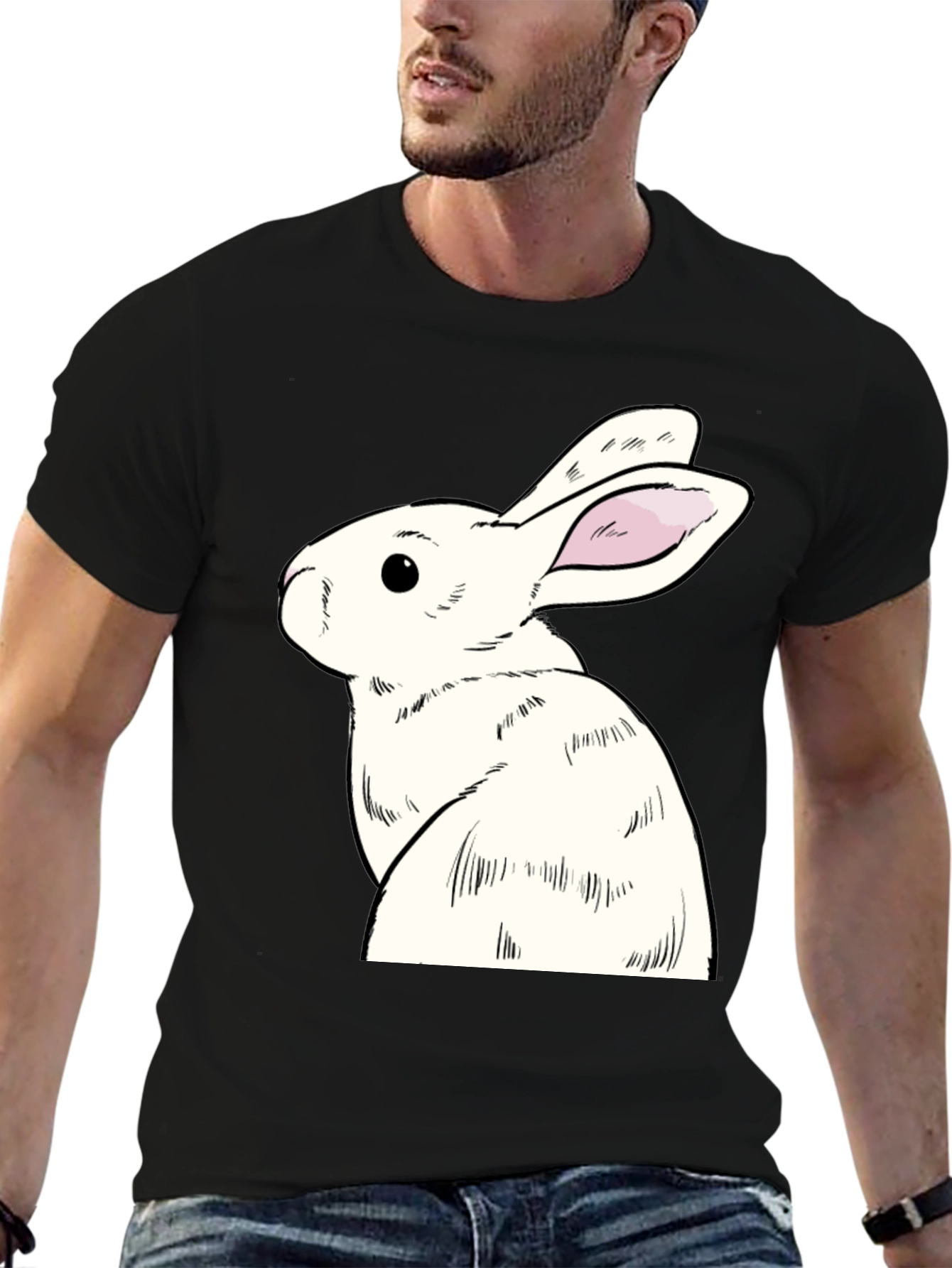 Rabbit Graphic Tee - Black Cotton Blend