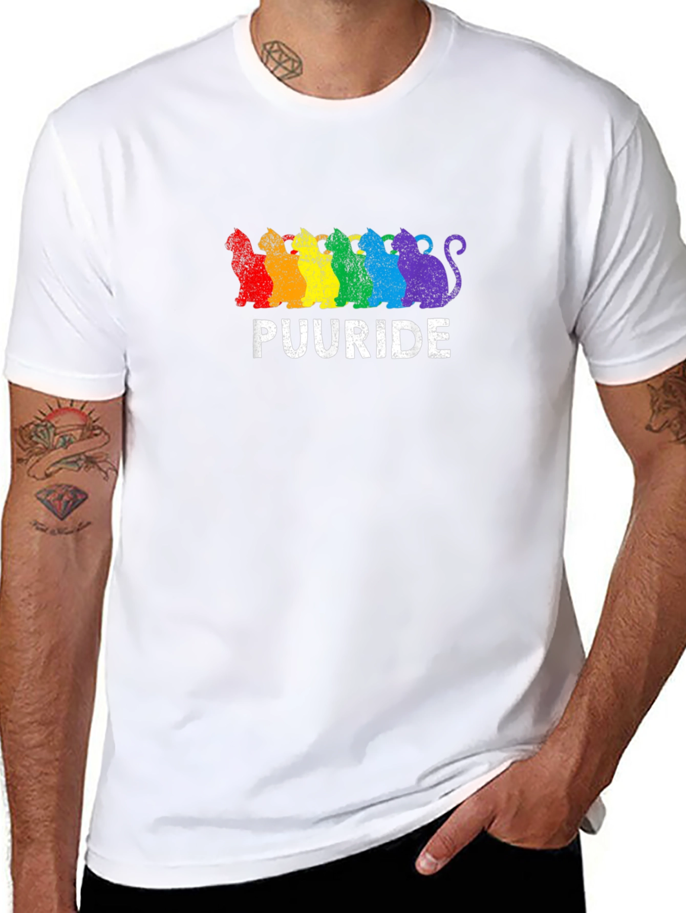 PUURIDE Rainbow Cats LGBTQ Pride T-Shirt