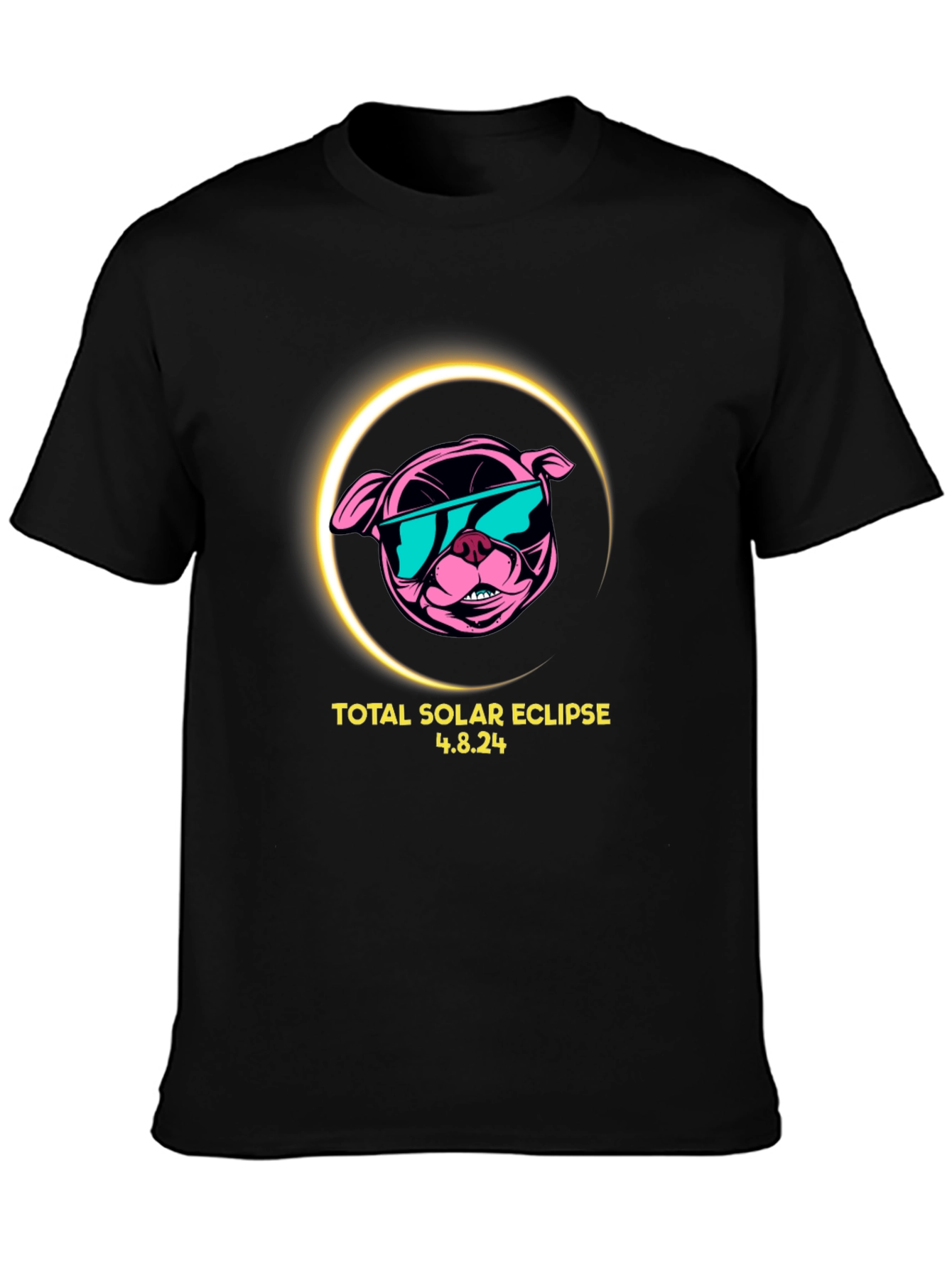 Total Solar Eclipse 4.8.24 Black T-Shirt - Dog Design