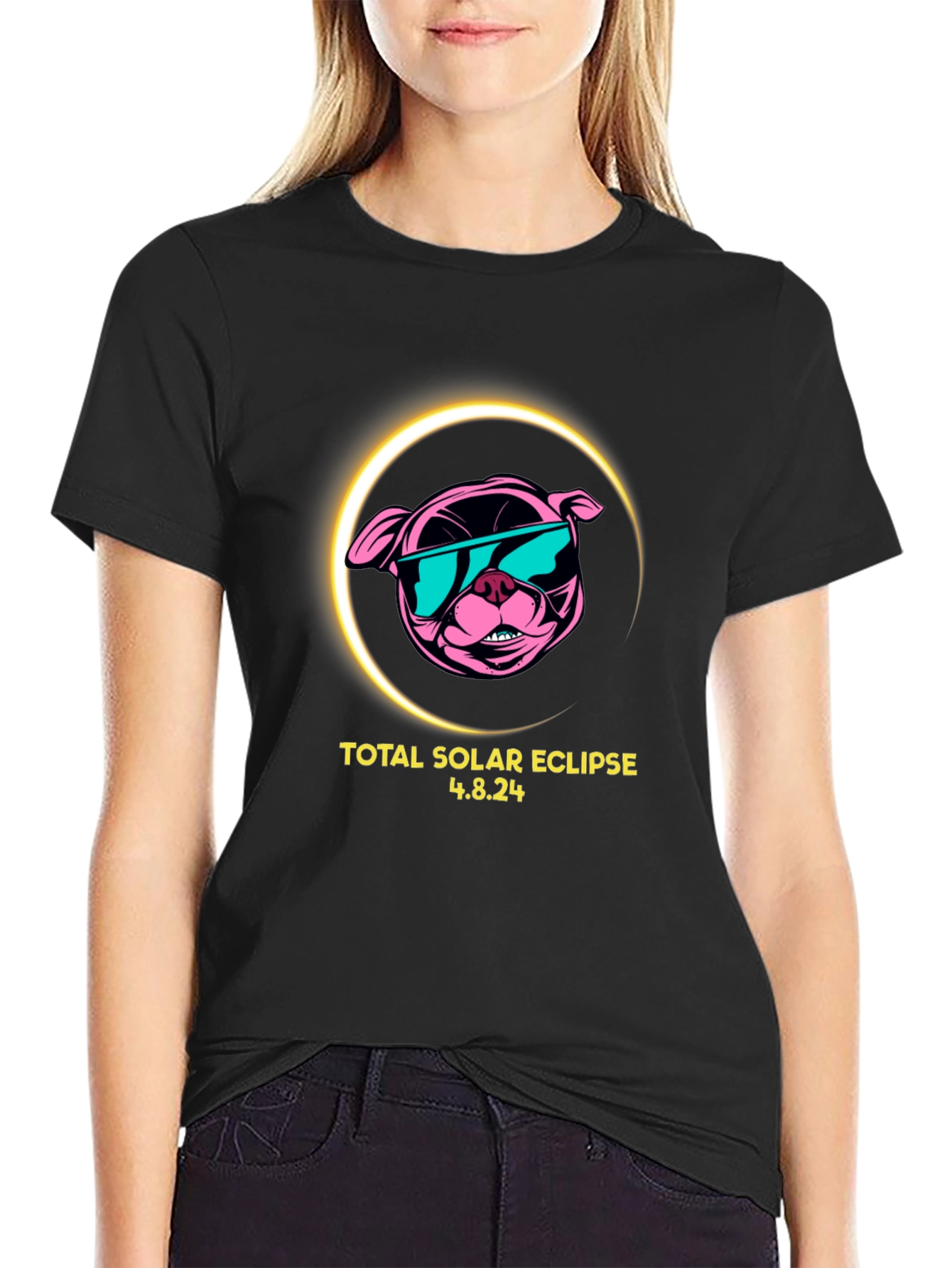 Total Solar Eclipse 4.8.24 Black T-Shirt - Dog Design