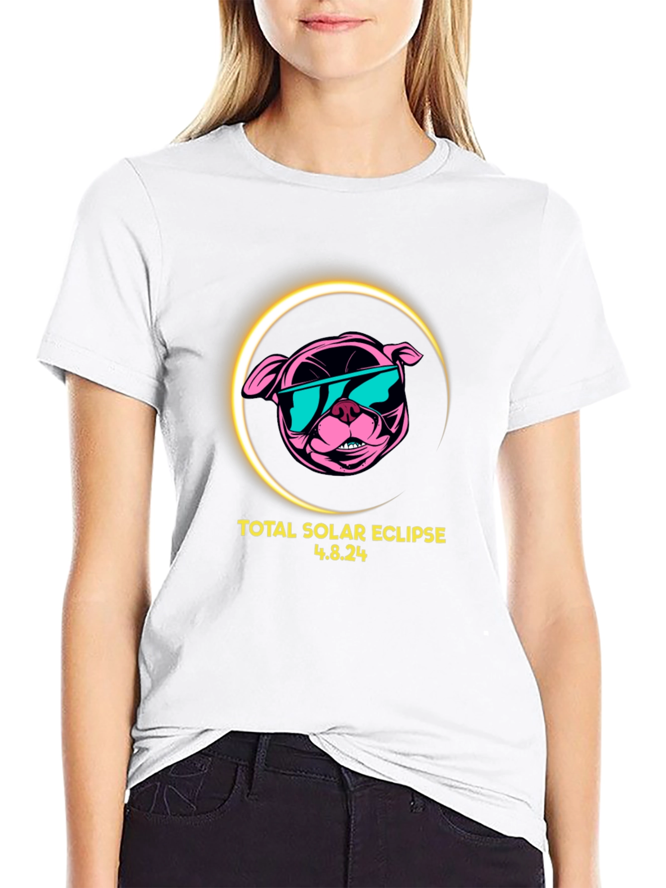 Total Solar Eclipse 4.8.24 Black T-Shirt - Dog Design