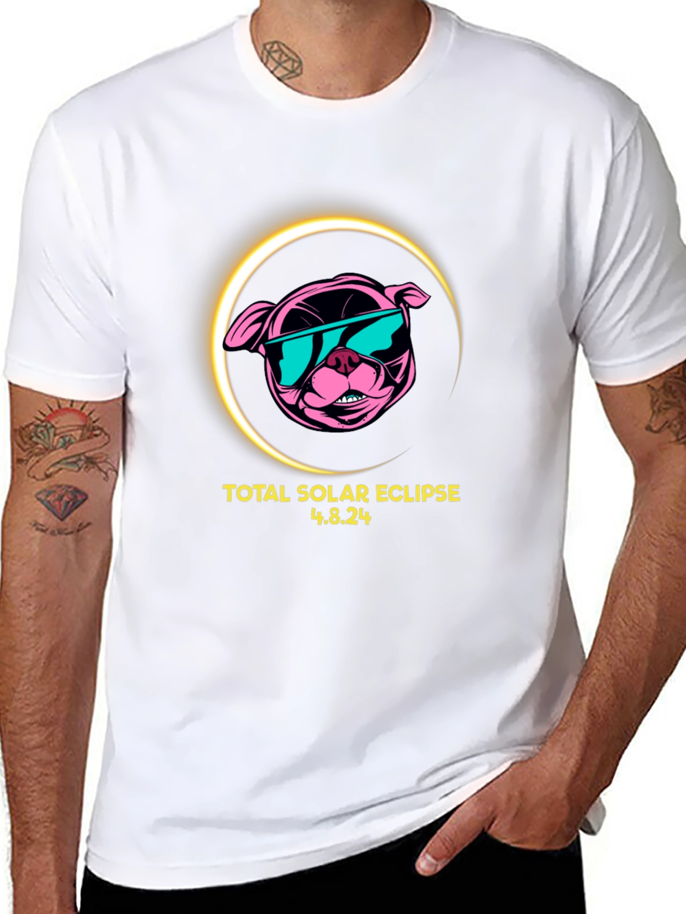 Total Solar Eclipse 4.8.24 Black T-Shirt - Dog Design