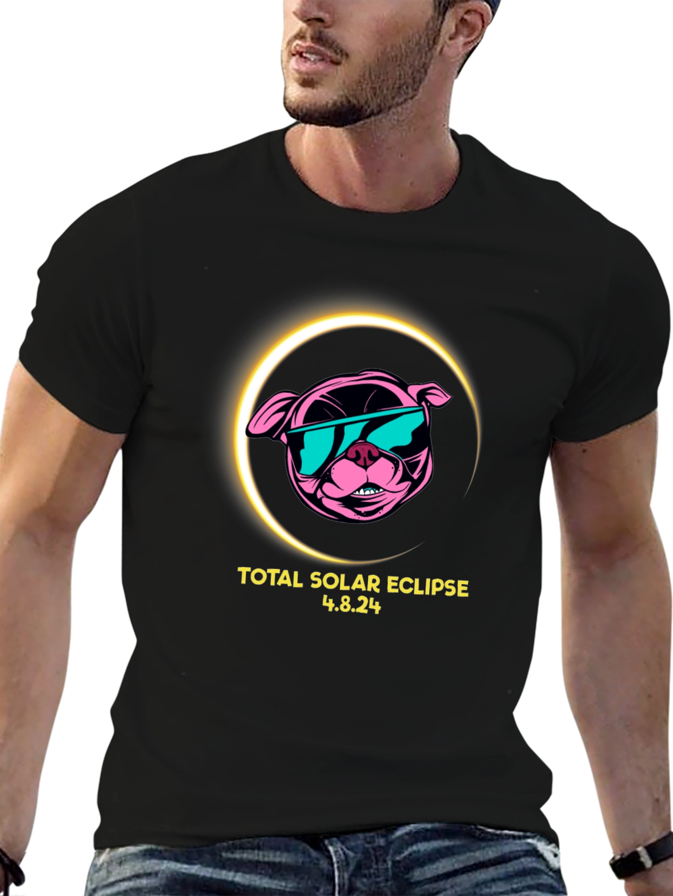 Total Solar Eclipse 4.8.24 Black T-Shirt - Dog Design