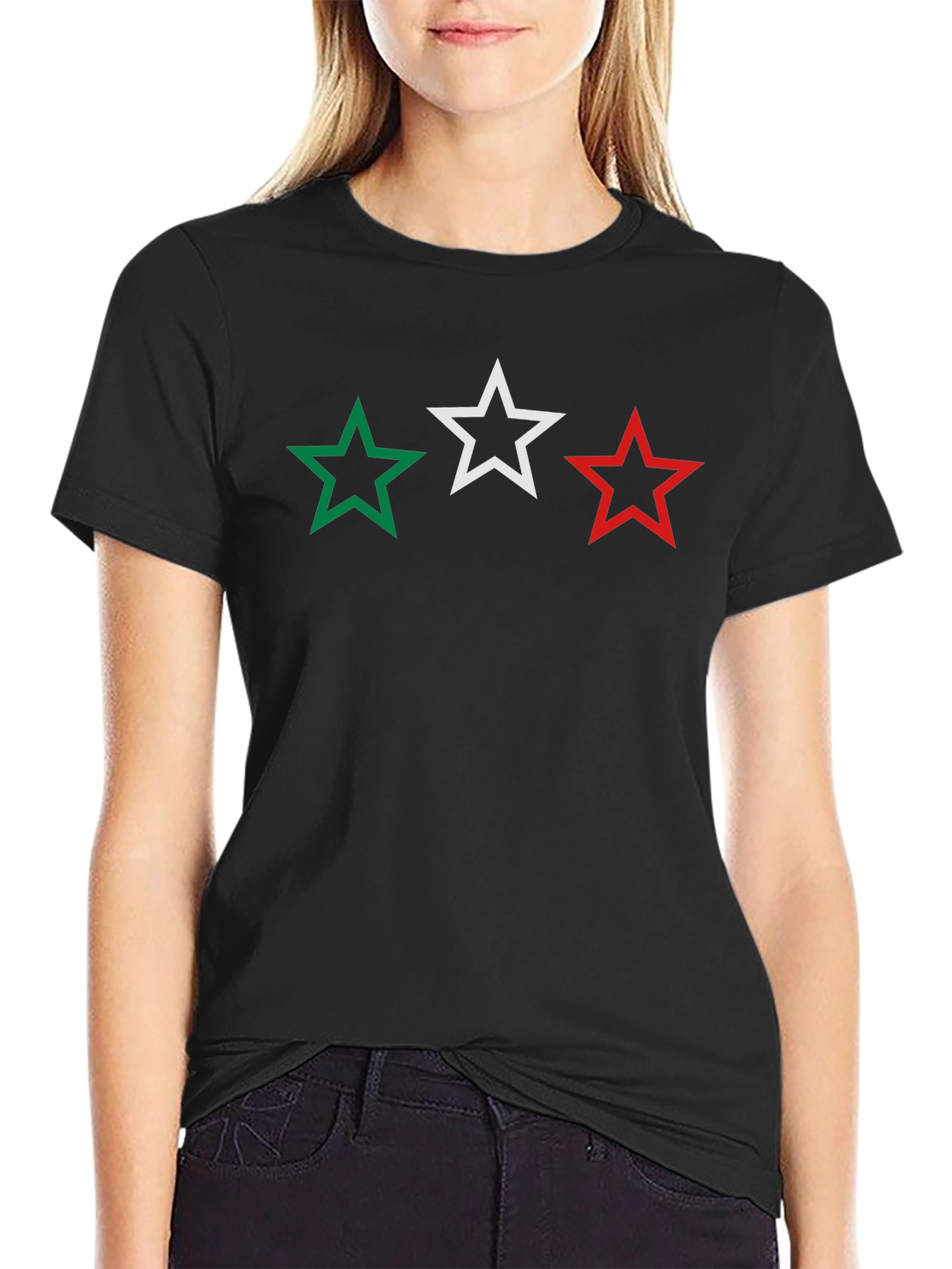 Stars Black T-Shirt - Green White Red