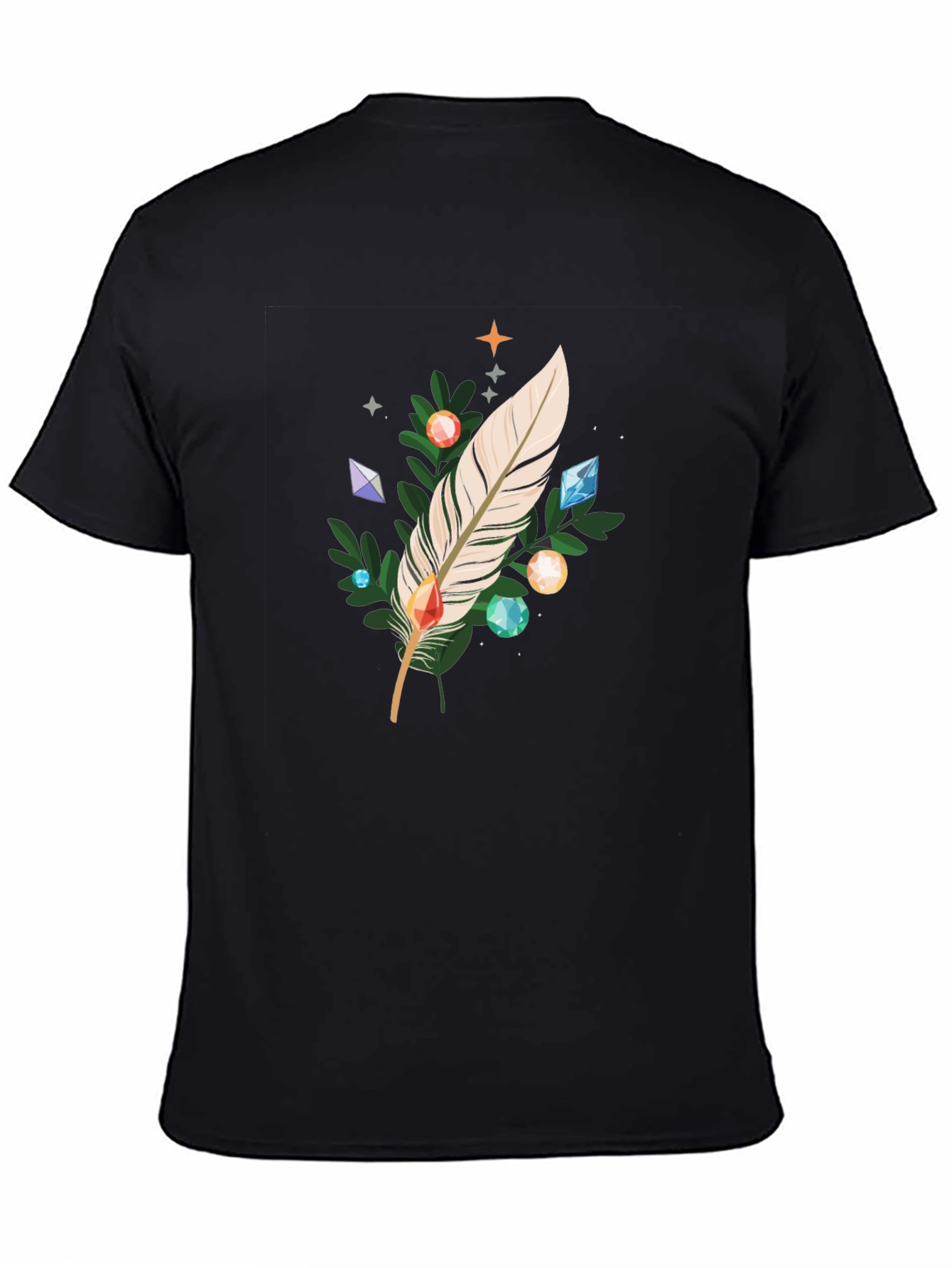 Feather & Gemstone Graphic Black T-Shirt