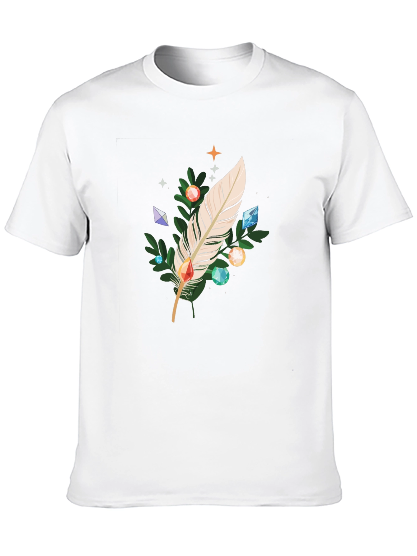 Feather & Gemstone Graphic Black T-Shirt