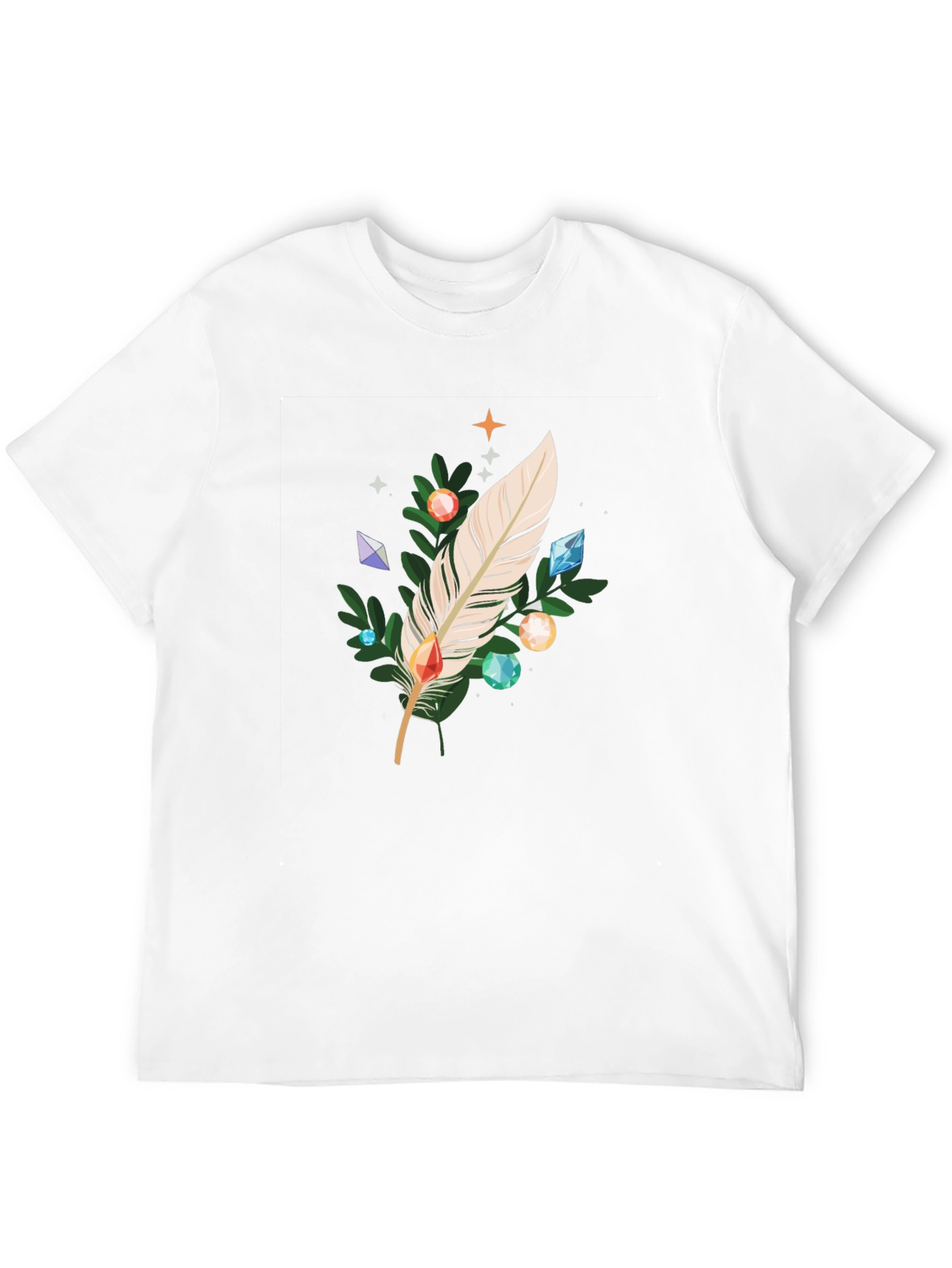 Feather & Gemstone Graphic Black T-Shirt
