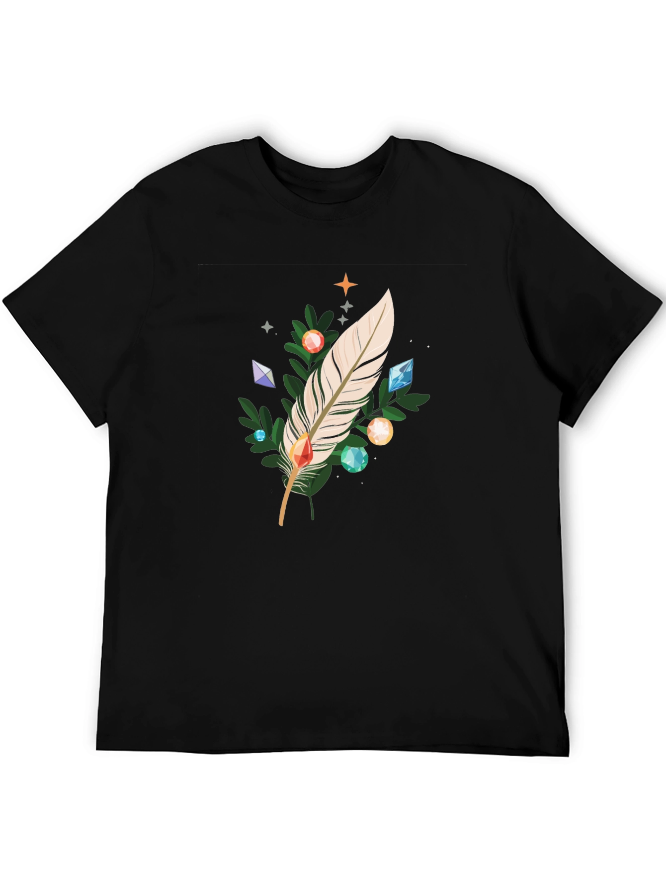 Feather & Gemstone Graphic Black T-Shirt