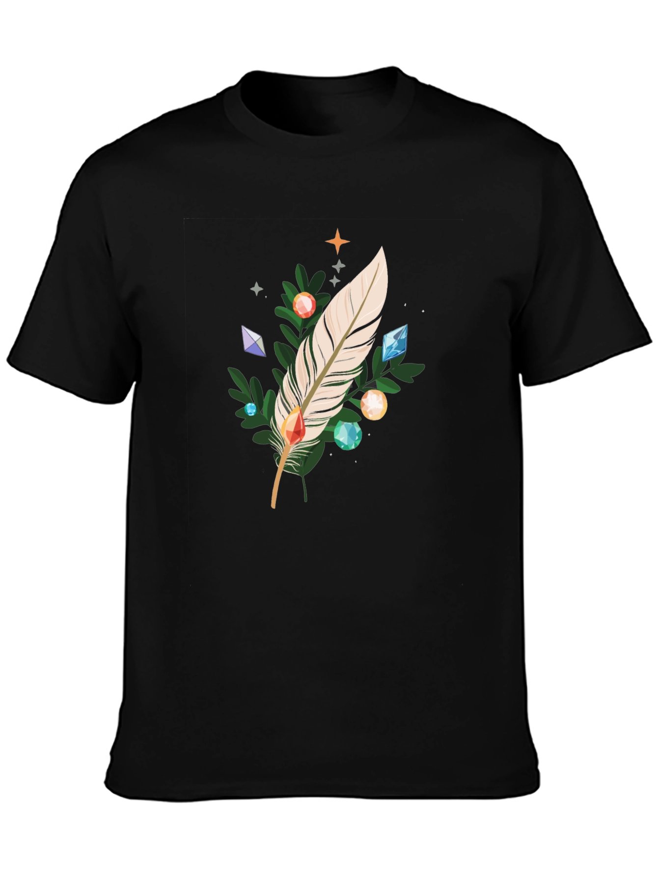 Feather & Gemstone Graphic Black T-Shirt